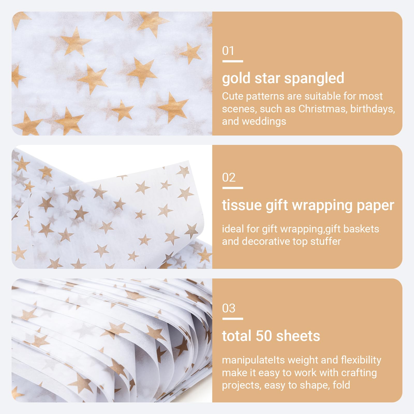 Premium Gold Star White Tissue Paper - 50 Sheets for Gift Wrapping, DIY Crafts, Party Decorations | Perfect for Birthday Presents, Wedding Favors & Holiday Packaging