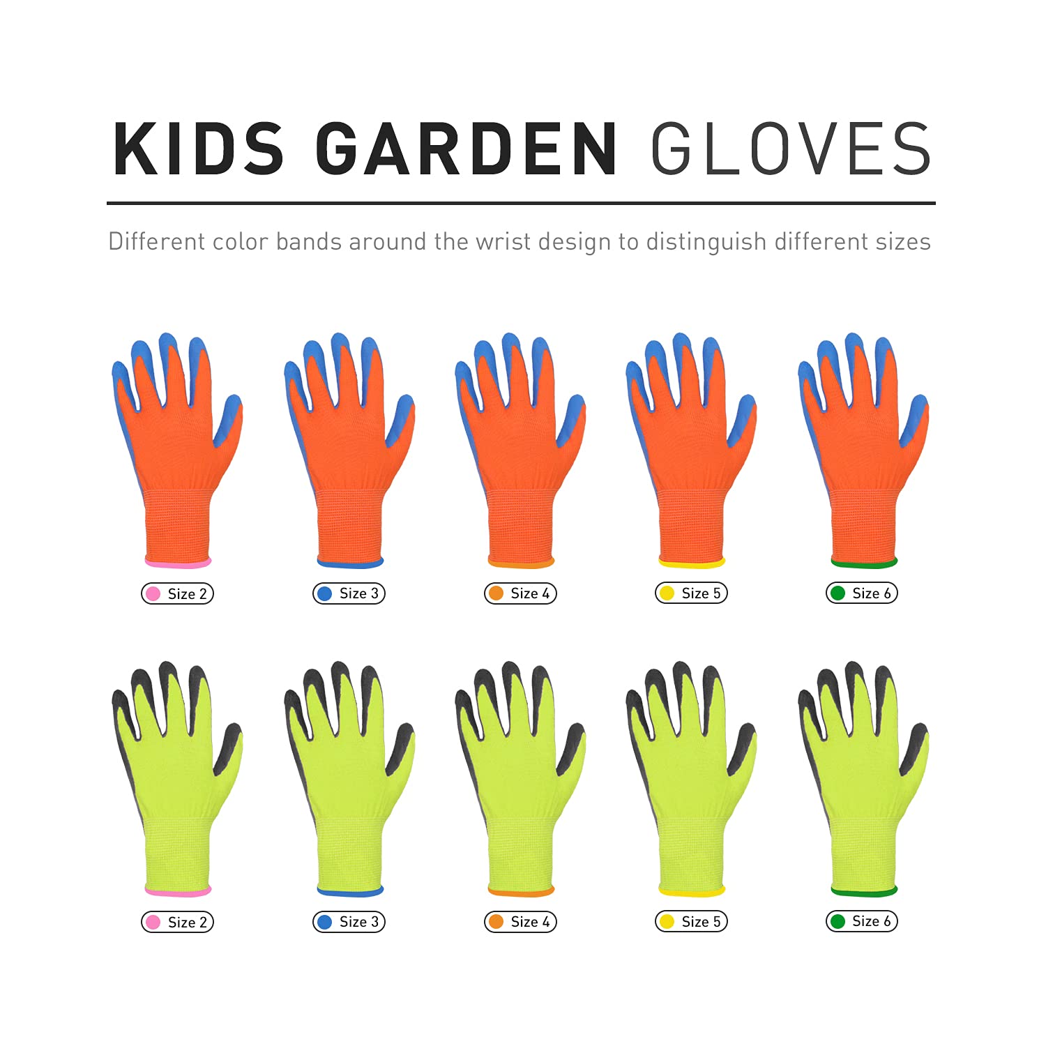 Kids Gardening Gloves 3 Pairs - Age 3-12, Rubber Work Gloves for Boys & Girls - Outdoor Play & Planting