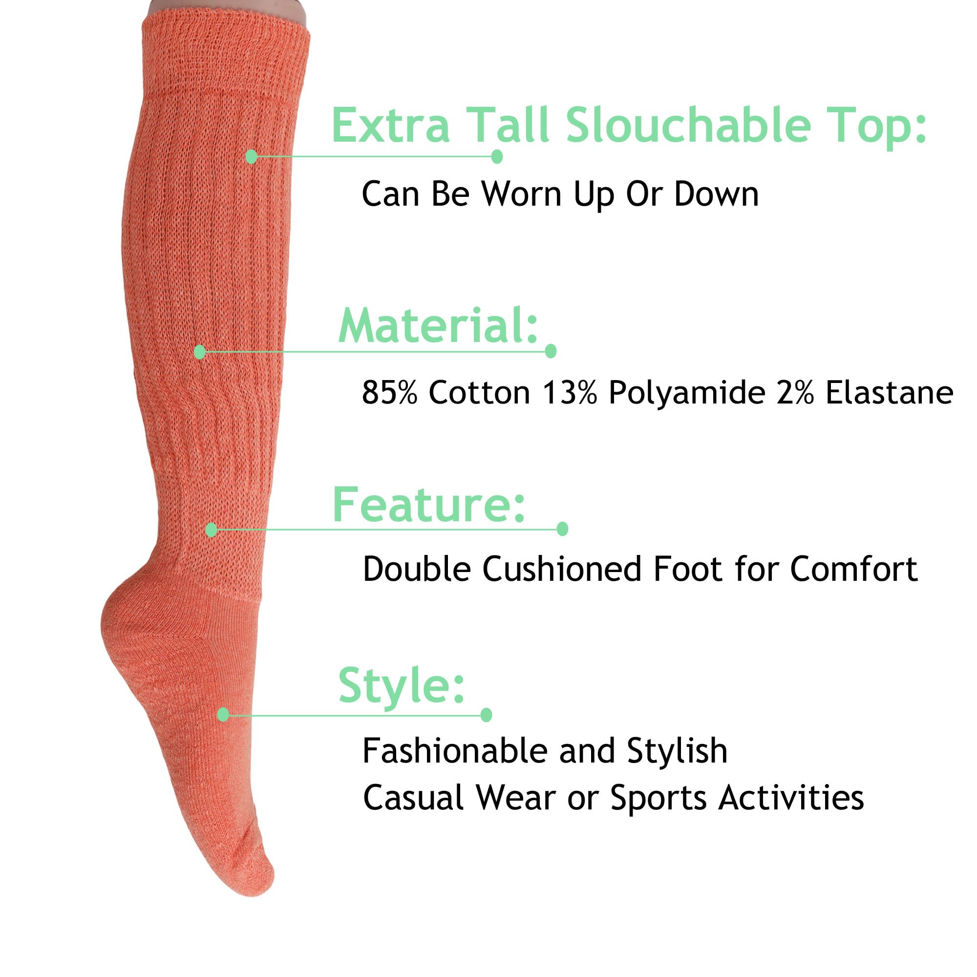 American Made Slouch Socks - Extra Long Cotton Knee High Scrunch Socks for Women & Men | Heavy Warm Winter Socks for Boots, Lounge & Cold Weather Comfort