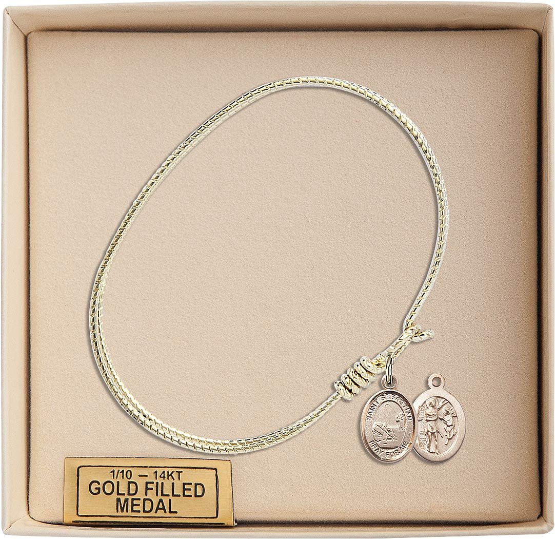 Gold-Filled Oval Eye Hook Bangle Bracelet with St. Sebastian Fishing Charm - Perfect for Everyday Wear & Gift Giving