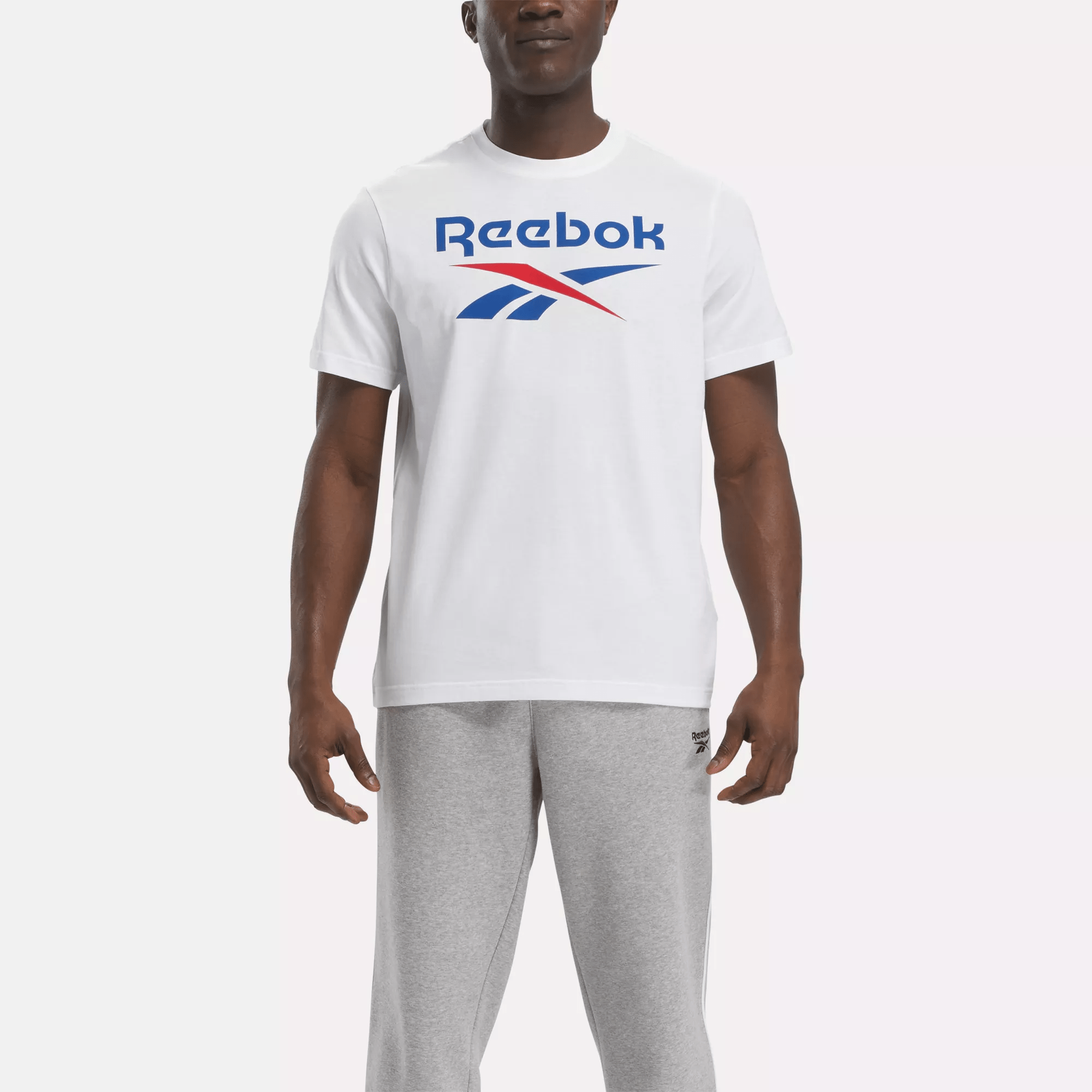 Reebok Men's Identity Big Stacked Logo T-Shirt - Comfortable Cotton Tee for Casual Wear & Gym Workouts