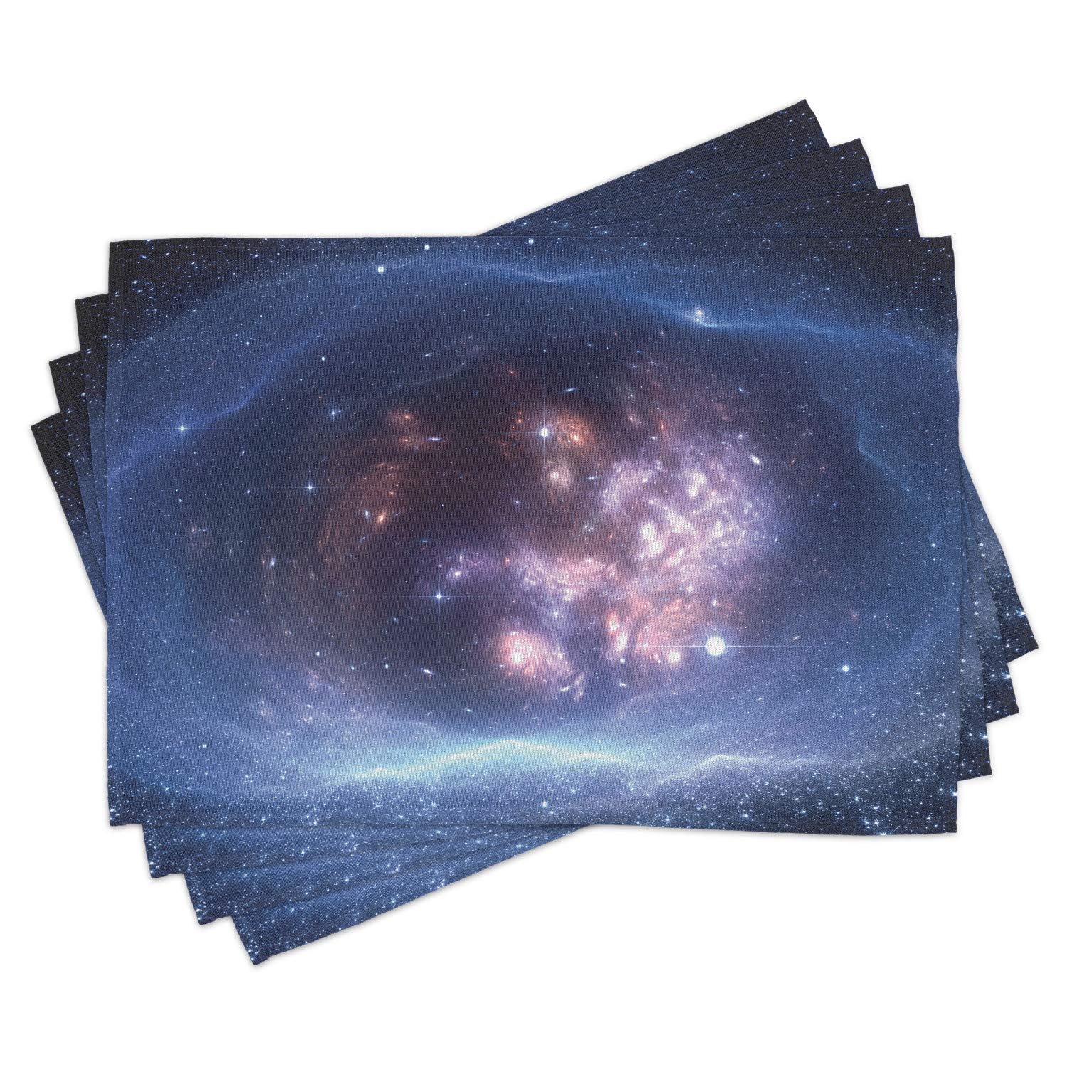 Ambesonne Outer Space Place Mats Set of 4 - Galaxy Nebula Star Cluster Universe Astronomy Design - Washable Fabric Table Mats for Dining Room & Kitchen Decor in Navy Purple - Perfect for Sci-Fi Themed Dinners & Astronomy Enthusiasts