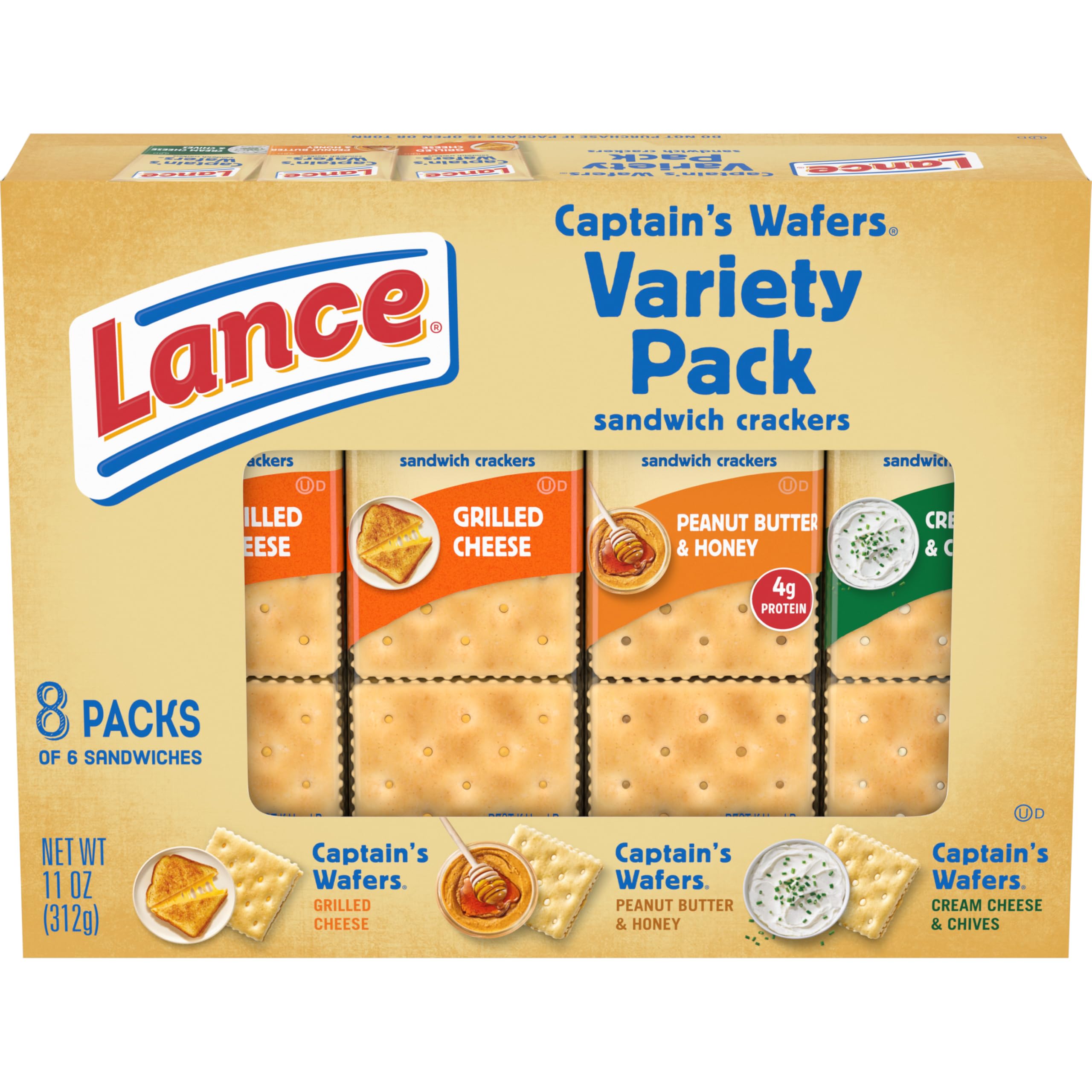 Lance Sandwich Crackers Variety Pack - Captain's Wafers, 8 Individual Packs (6 Sandwiches Each) | Perfect for Lunch Boxes, Office Snacks & Road Trips