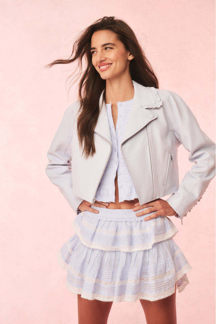 Rheisa Women's Cropped Leather Moto Jacket - Stylish Biker Jacket for Women, Faux Leather Motorcycle Jacket with Zipper Details - Perfect for Riding, Night Out & Streetwear Fashion