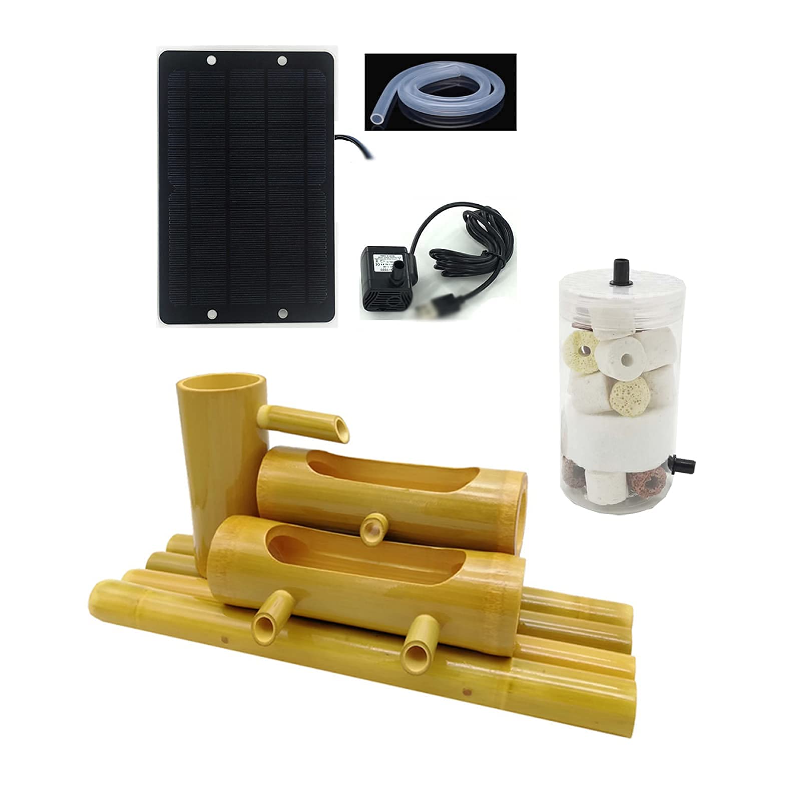Solar Powered Bamboo Water Fountain - Outdoor Garden Decor, Feng Shui Wheel Feature for Home & Office Desktop | Relaxing Zen Water Feature for Patio, Yard & Workspace