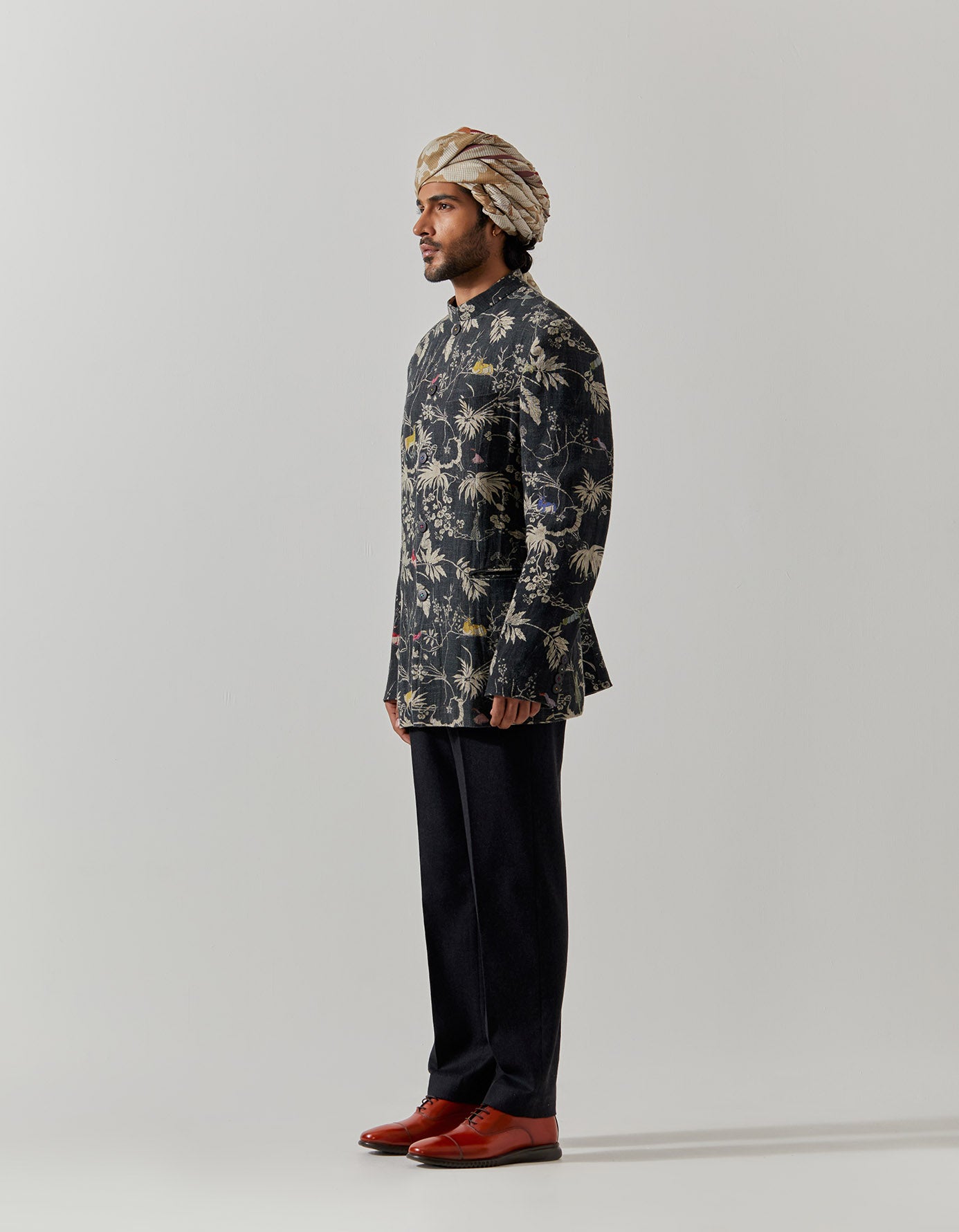 Premium Black Bandhgala Jacket for Men - Heavy Linen Fabric with Rainforest Design - Perfect for Weddings, Parties & Formal Occasions