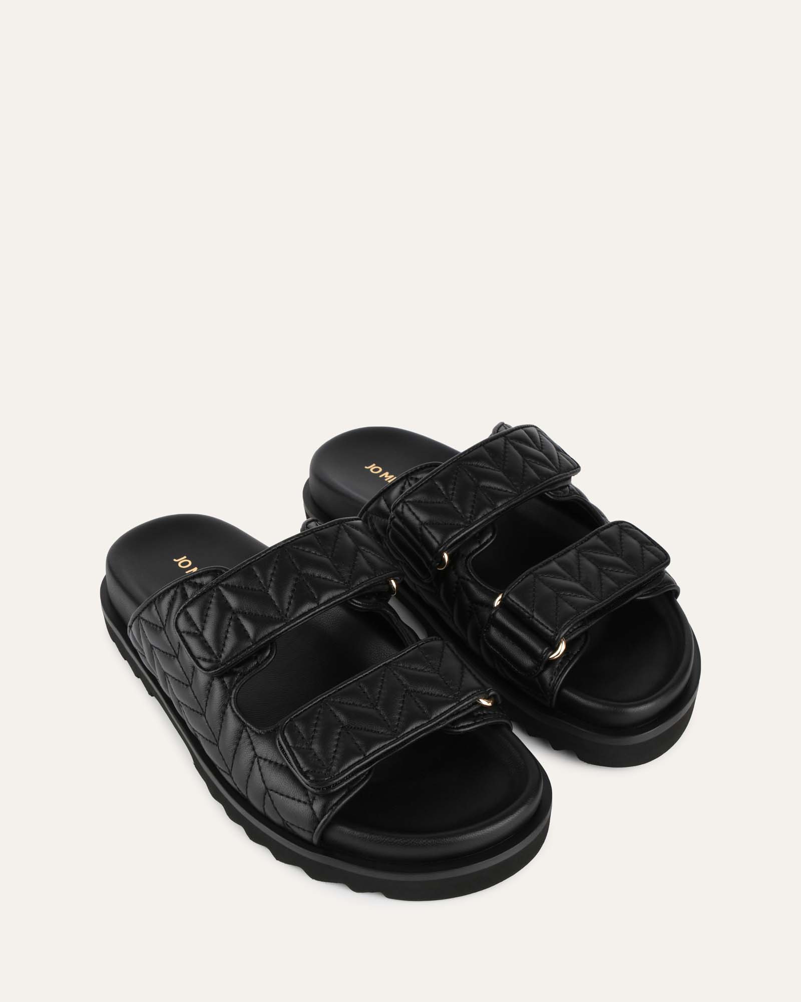 VERITY Women's Flat Sandals - Black Leather Comfortable Slip-On Casual Shoes for Summer, Beach, and Everyday Wear