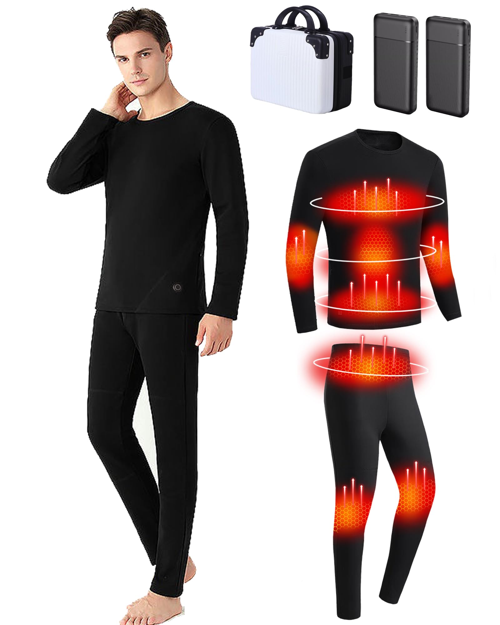 Men's Electric Heated Thermal Underwear Set - Battery Powered Winter Base Layer for Outdoor Sports & Cold Weather Activities - Perfect for Skiing, Hiking, Camping and Winter Work