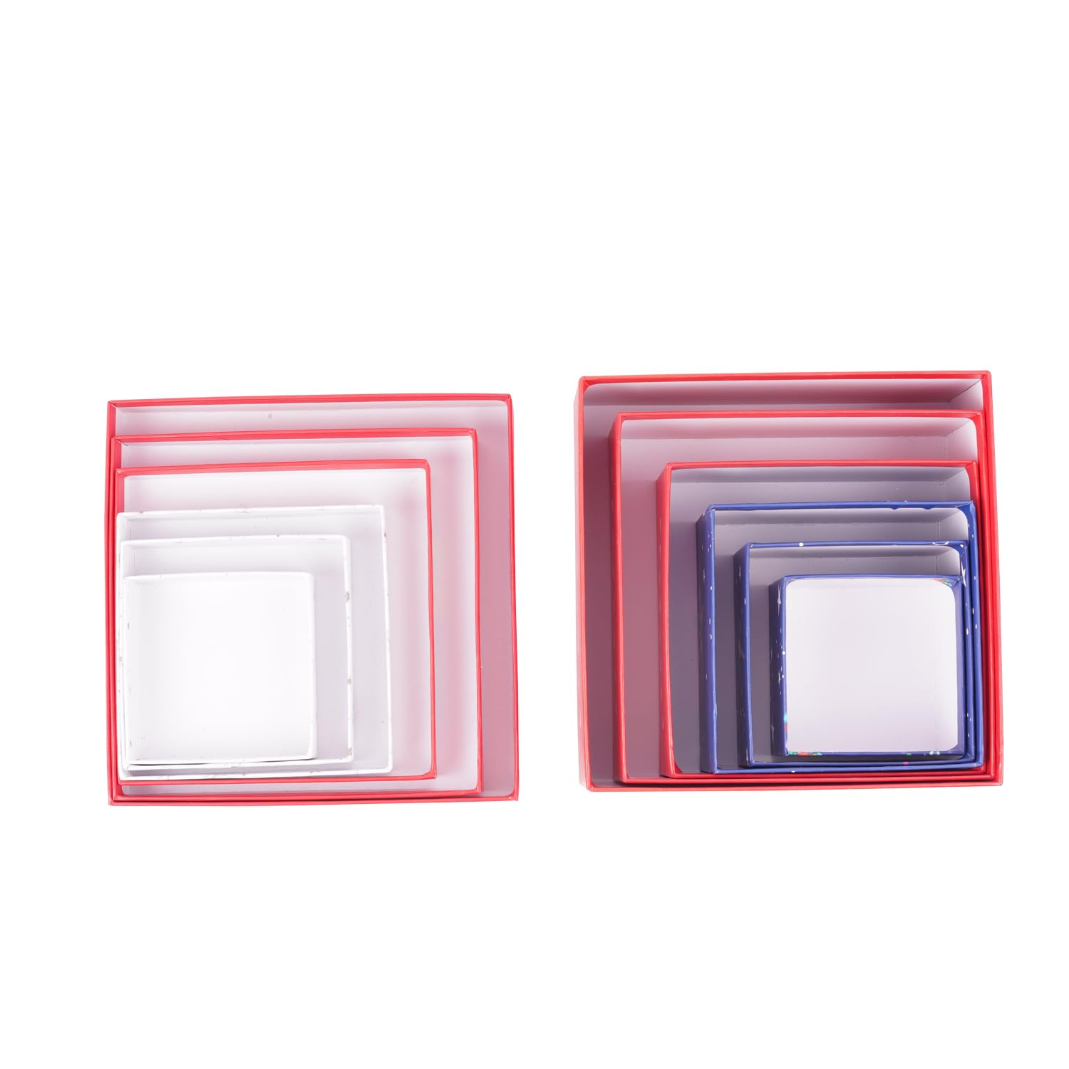 6PCS Christmas Nesting Gift Boxes with Lids - Red & Blue Square Stackable Xmas Box Set for Holiday Gifts, New Year, Party Favors & Home Decor | Perfect for Christmas Packaging, Gift Wrapping & Festive Storage