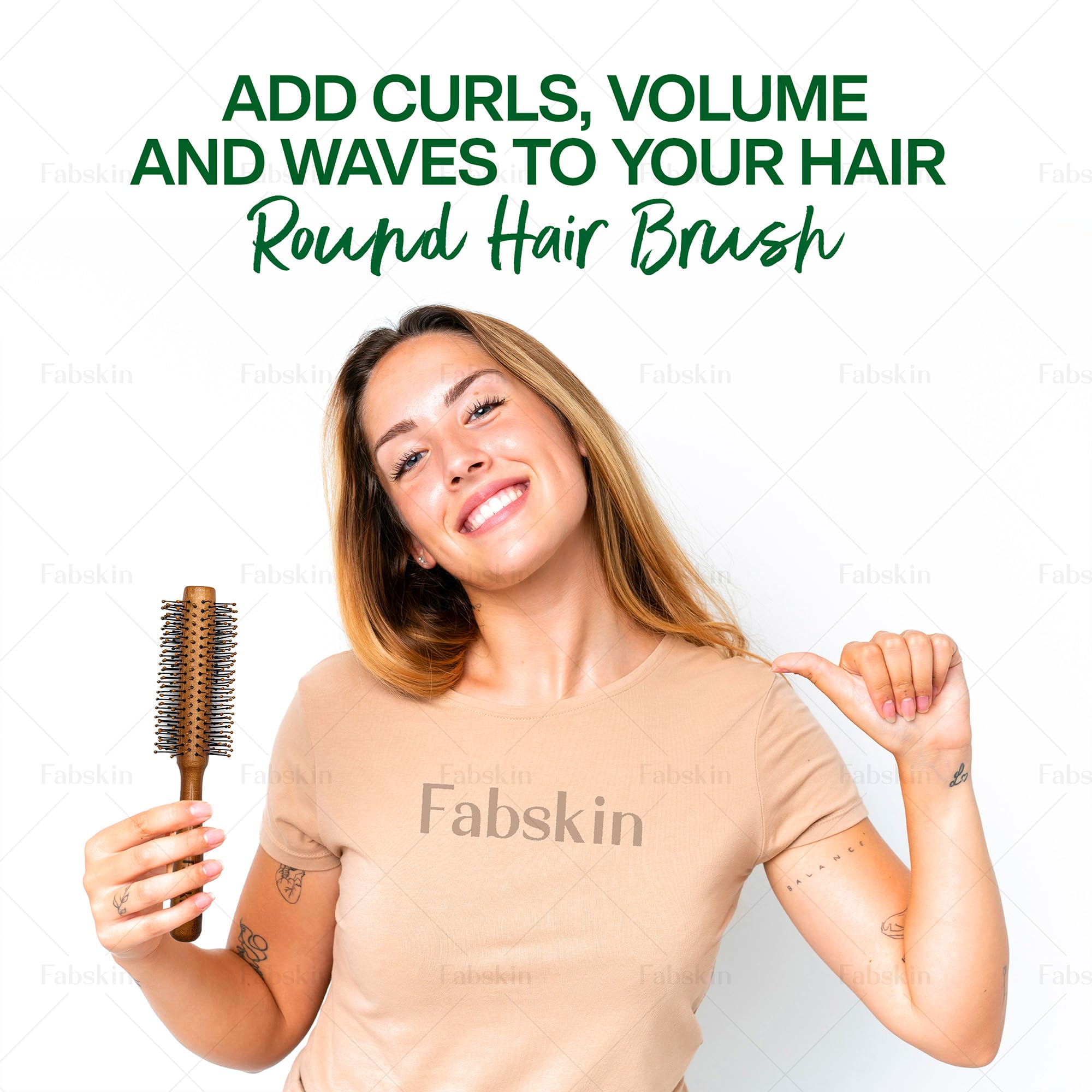 Fabskin Wooden Round Hair Brush for Men & Women - Volumizing, Curling, Straightening & Blowout Styling Tool with Scalp Massage | Perfect for Salon-Quality Waves, Volume & Quick Drying at Home or On-the-Go