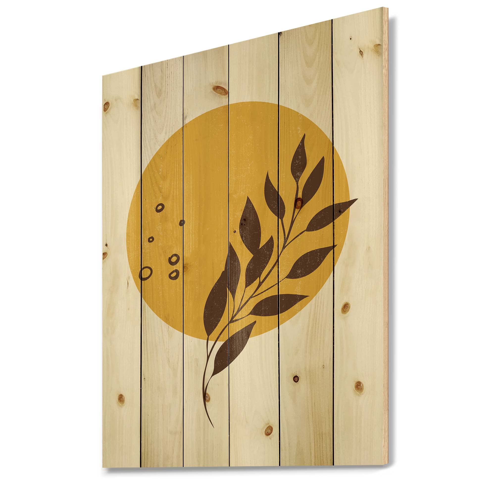 Abstract Yellow Sun & Moon Wood Wall Art - Tropical Leaf Decor for Living Room