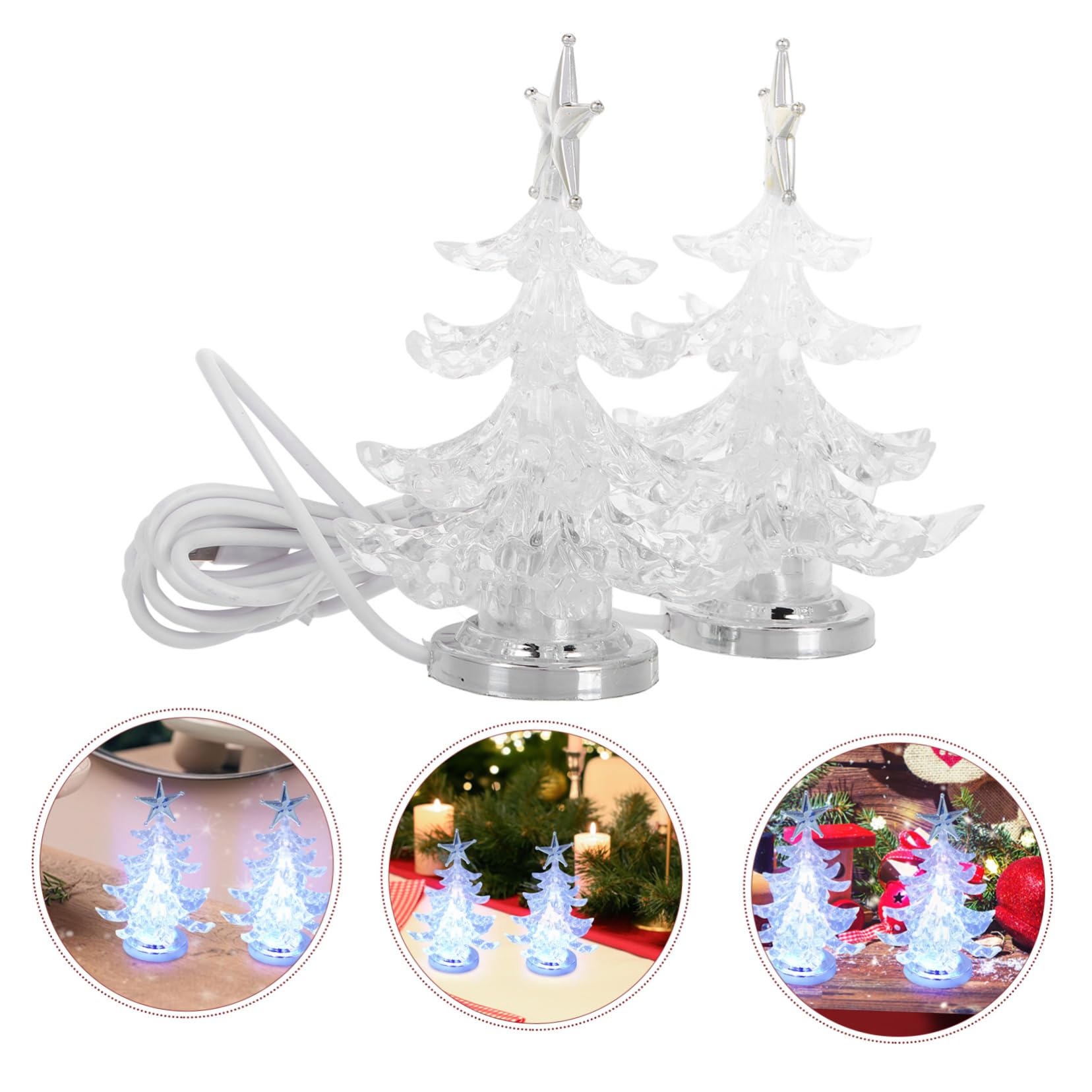 STOBAZA 8-Pack Mini Christmas Tree LED Night Lights - Acrylic Table Lamp for Desk, Bedroom, Holiday Decor - Perfect for Xmas, Parties, Gifts & Home Ambiance