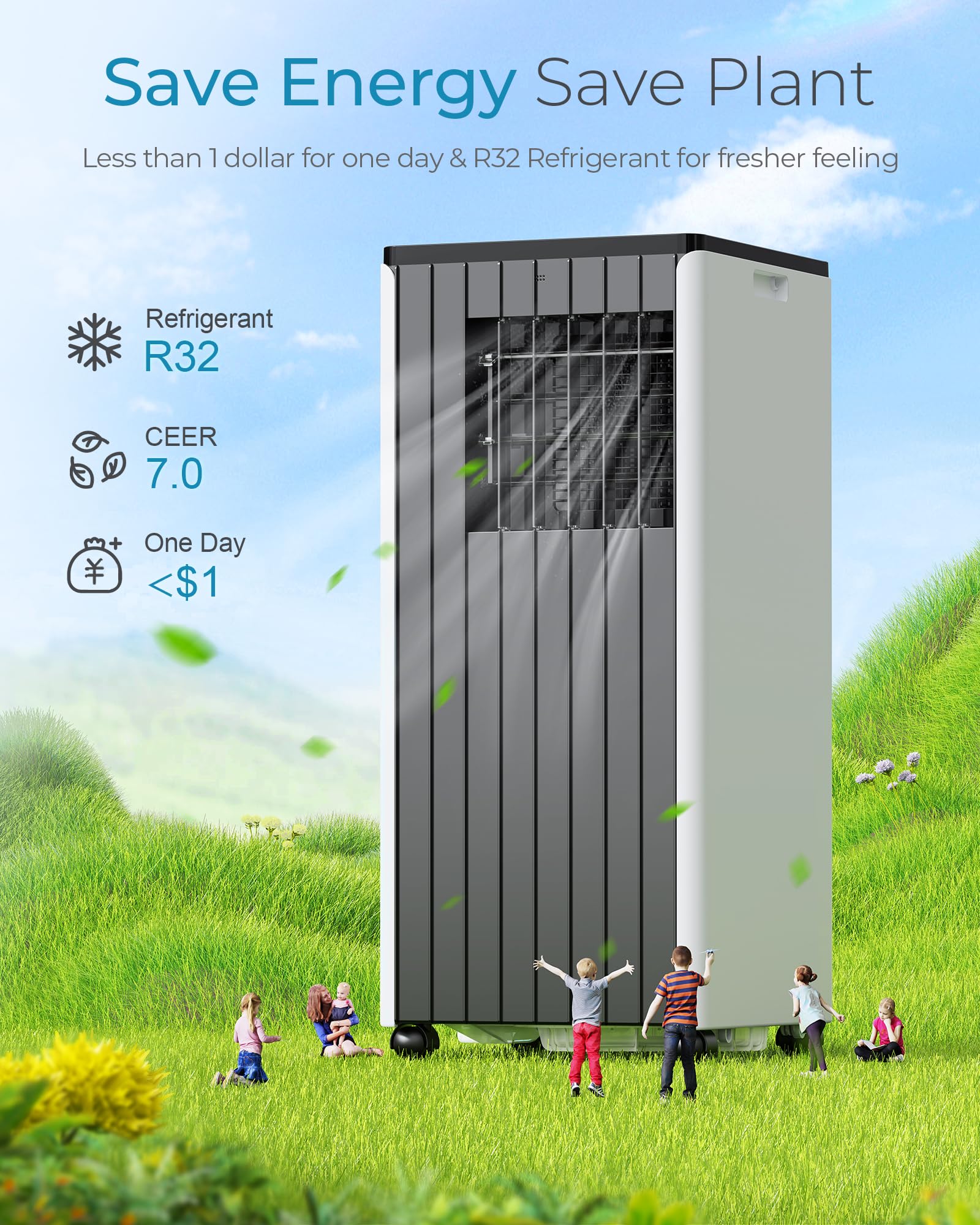 10,000 BTU Portable Air Conditioner with Dehumidifier & Fan - Cools Rooms Up to 350 Sq.Ft - 24H Timer & Remote Control - Includes Window Mount Kit - Perfect for Bedrooms, Offices & Small Apartments