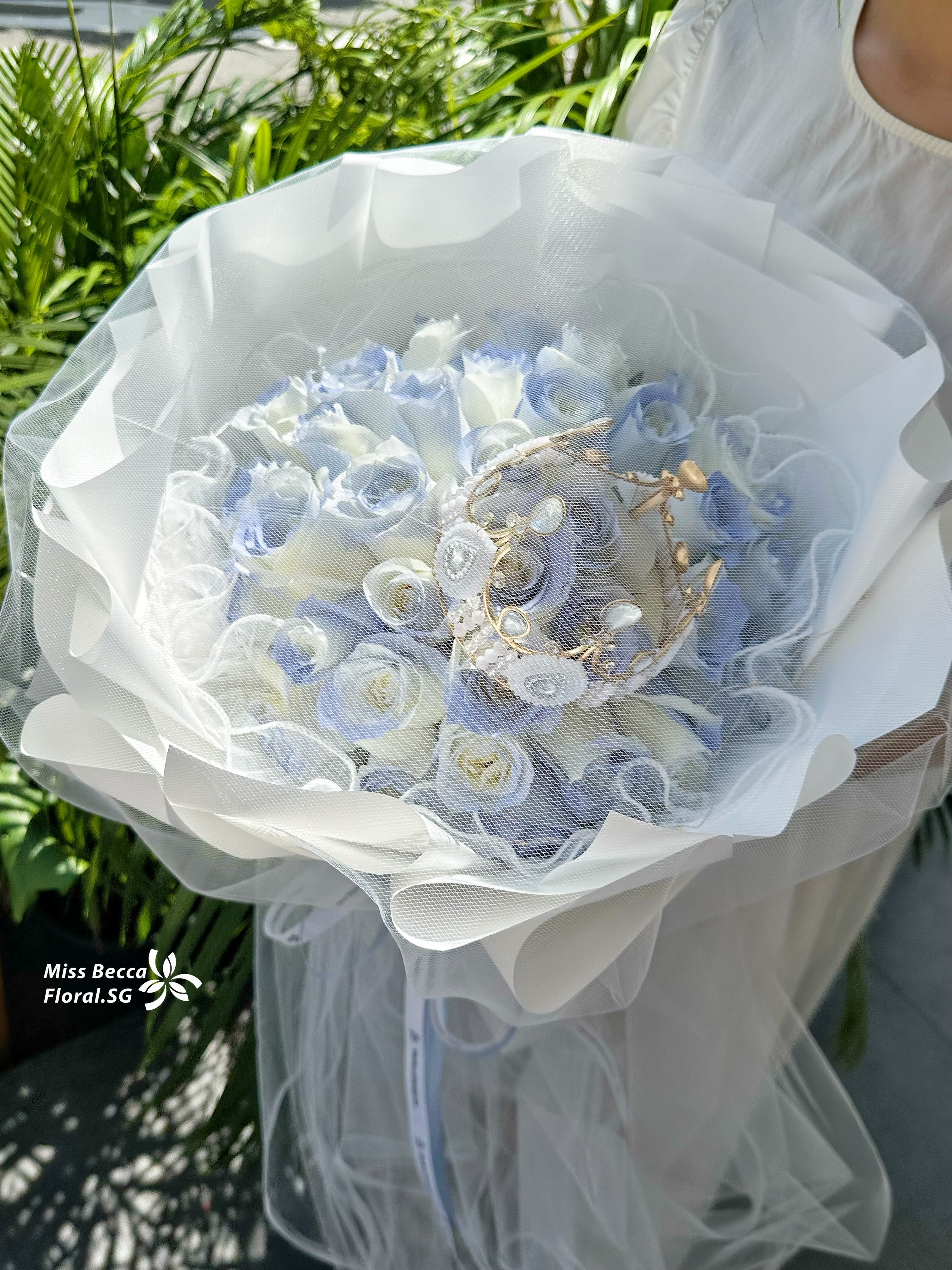 Moonlight Blue Flower Bouquet - Fresh 33/52/99 Stems for Wedding, Anniversary & Home Decor | Premium Artificial Floral Arrangement