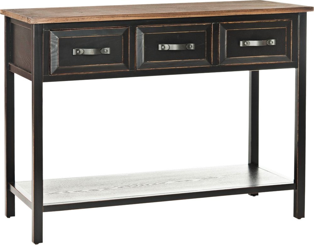 Safavieh Aiden 3-Drawer Console Table with Bottom Shelf - Black/Oak Finish for Entryway, Living Room & Hallway Decor