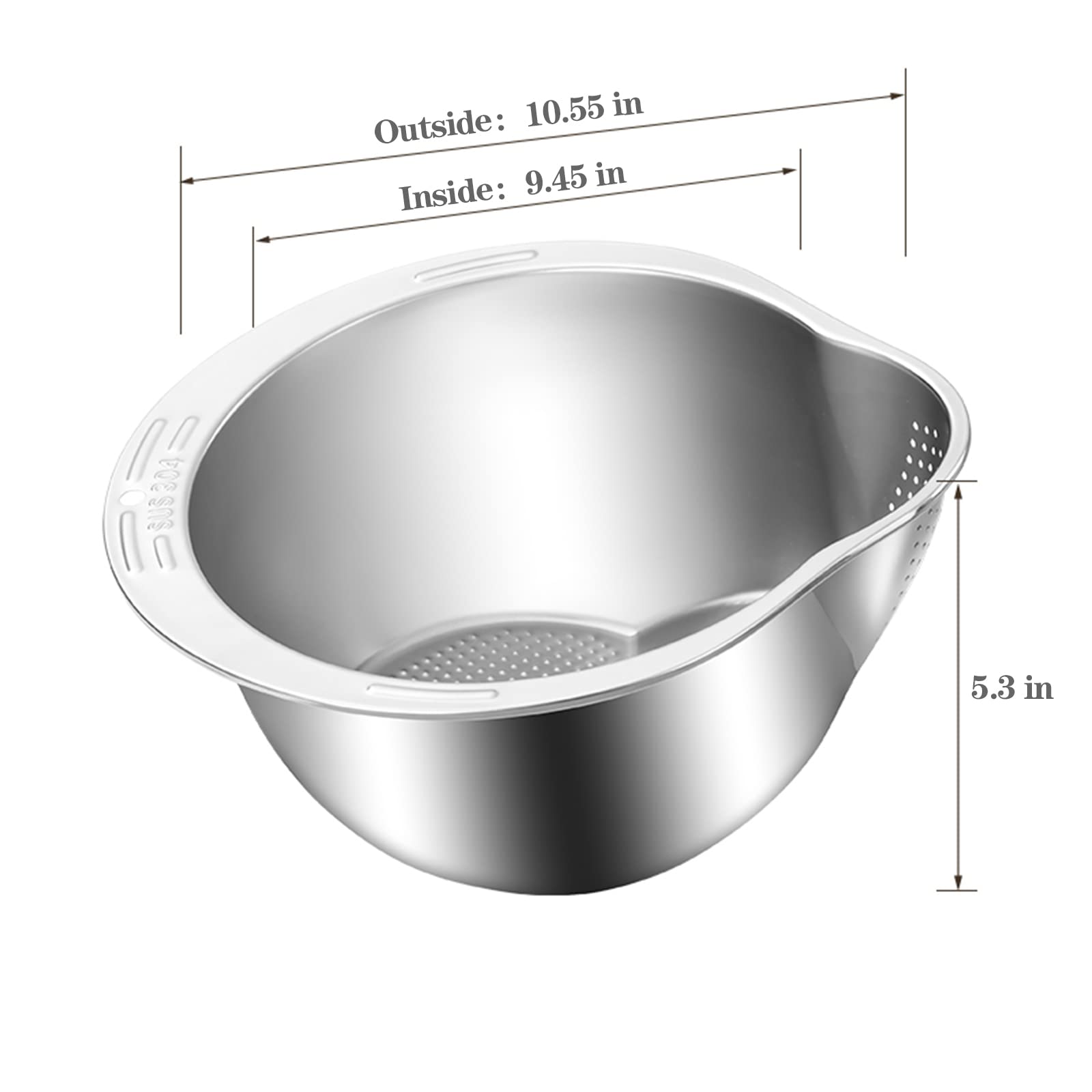 4-in-1 Stainless Steel Rice Washer & Colander Bowl - Perfect for Washing Quinoa, Fruits, Vegetables and Beans - Drain Holes Design for Easy Rinsing - Ideal for Healthy Cooking & Meal Prep in Modern Kitchens