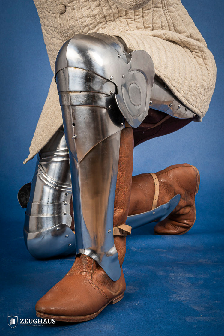 15th Century German Full Leg Armor - 1.2mm Polished Steel - Medieval Knight Costume & LARP Accessory for Renaissance Fairs, Cosplay, and Historical Reenactments