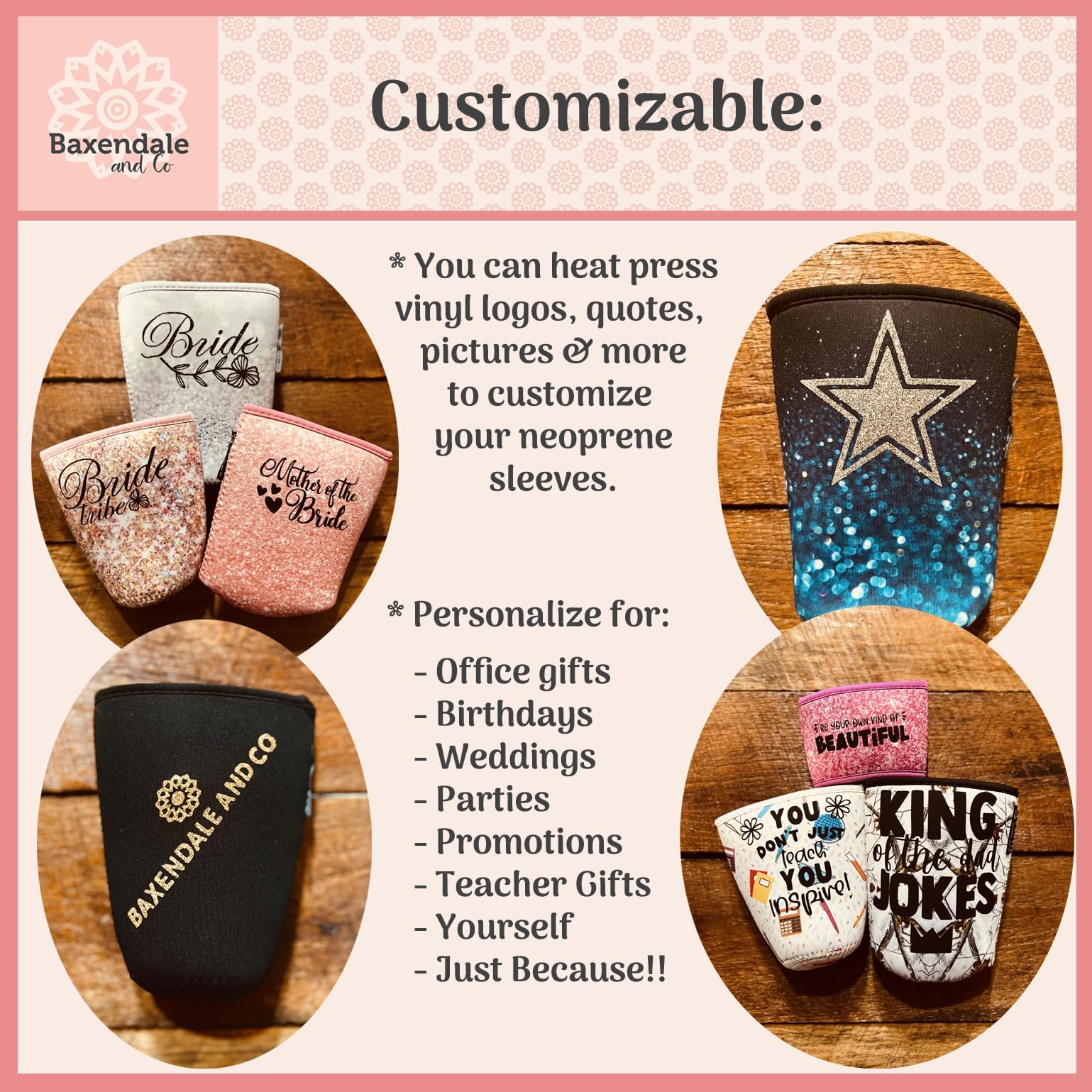 Baxendale Neoprene Iced Coffee Sleeve Cups - 2 Pack, Fits 22-24oz Tumblers, Reusable & Insulated Coffee Cup Holder (Sprinkles Design) - Perfect for Iced Coffee, Cold Drinks & Travel Mugs at Home, Office or On-the-Go
