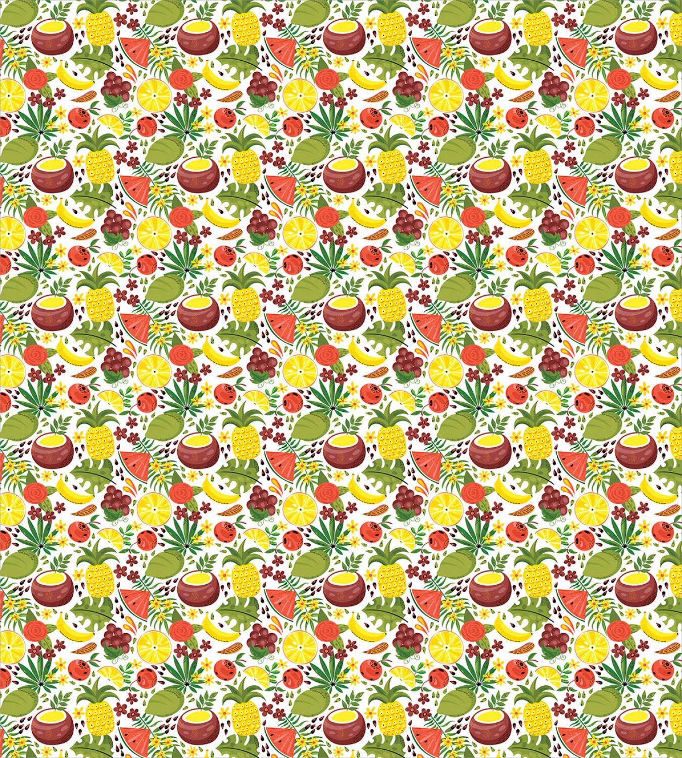 Ambesonne Hawaiian Duvet Cover Set - Tropical Fruits & Exotic Jungle Flowers Botanical Print, 3-Piece Queen Size Bedding Set with 2 Pillow Shams in Apple Green & Yellow | Perfect for Beach House Decor, Tropical Bedroom Theme, and Summer Vacation Vibes