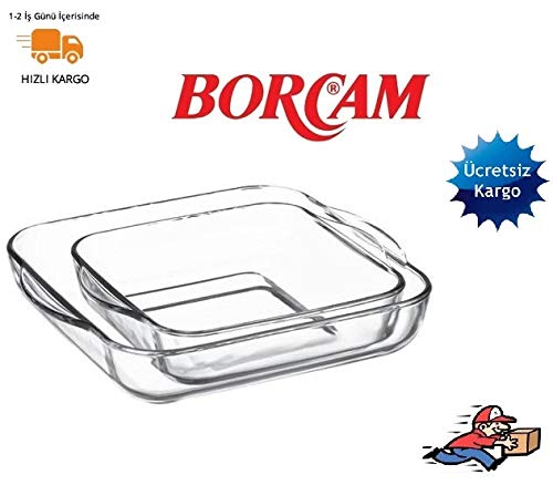Borcam 2-Piece Clear Glass Baking Dish Set - 31.5 x 28 x 6 cm Oven Safe Rectangular Baking Pans for Casseroles, Lasagna, Brownies & Desserts - Perfect for Holiday Cooking & Family Gatherings
