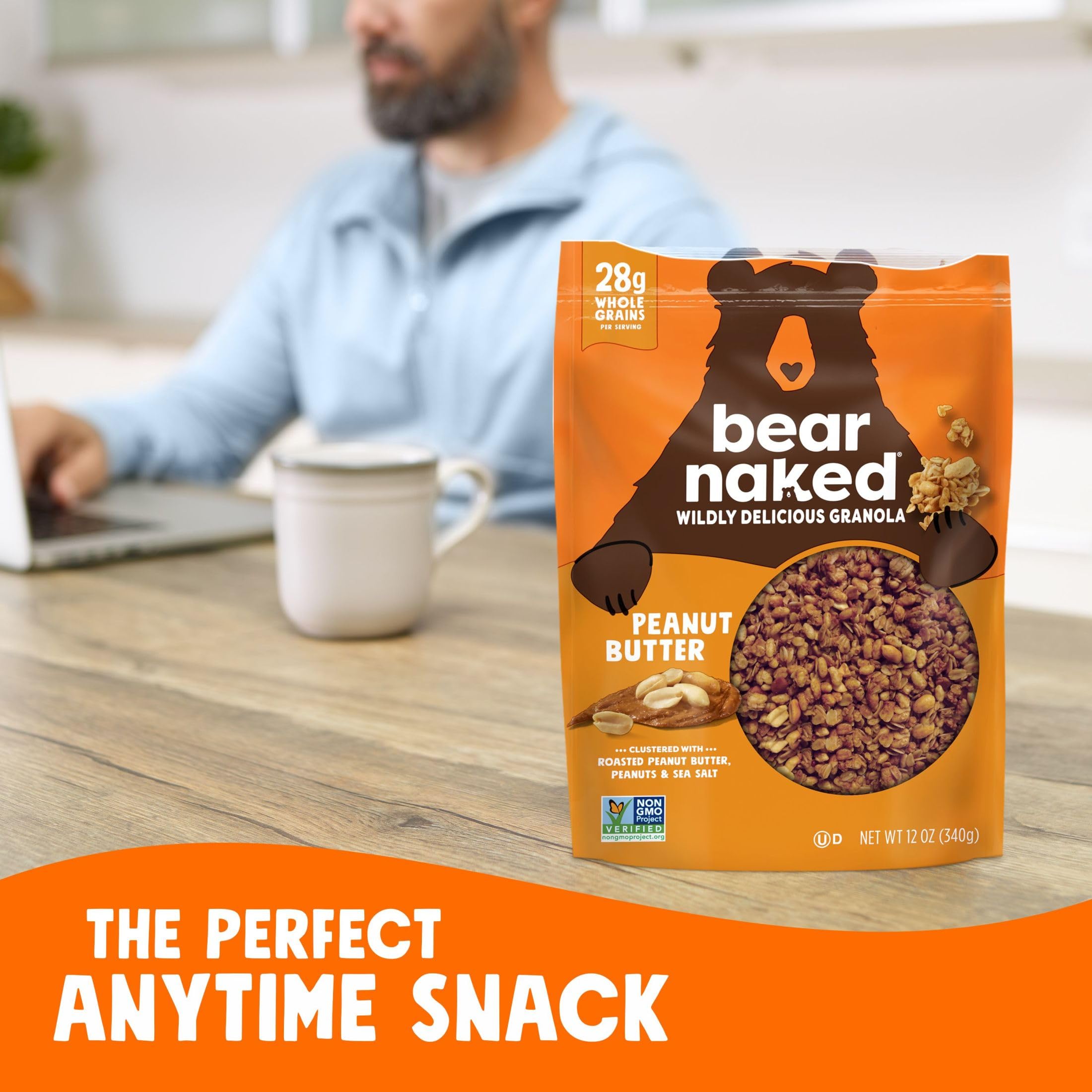 Bear Naked Granola Cereal - Peanut Butter Flavor, Healthy Breakfast & Snack, 6 Pack Bags - Perfect for On-the-Go, Office, or School Lunch