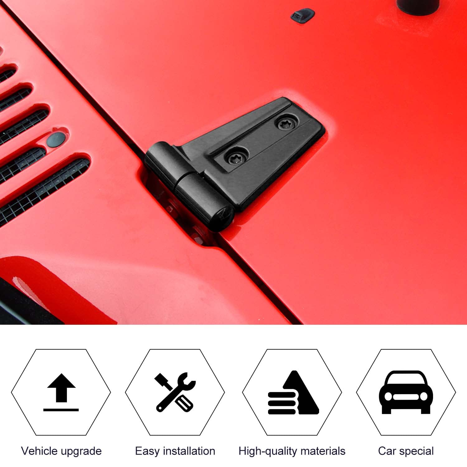 Jeep Wrangler JK & Unlimited Hood Hinge Cover Trim (2007-2017) - 2PC Black Exterior Decoration Accessories | Weatherproof Protection & Off-Road Style Upgrade