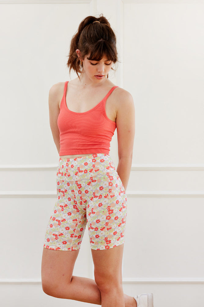 Ditsy Floral Harper Biker Shorts for Women - High Waist Yoga Shorts with Pockets, 8