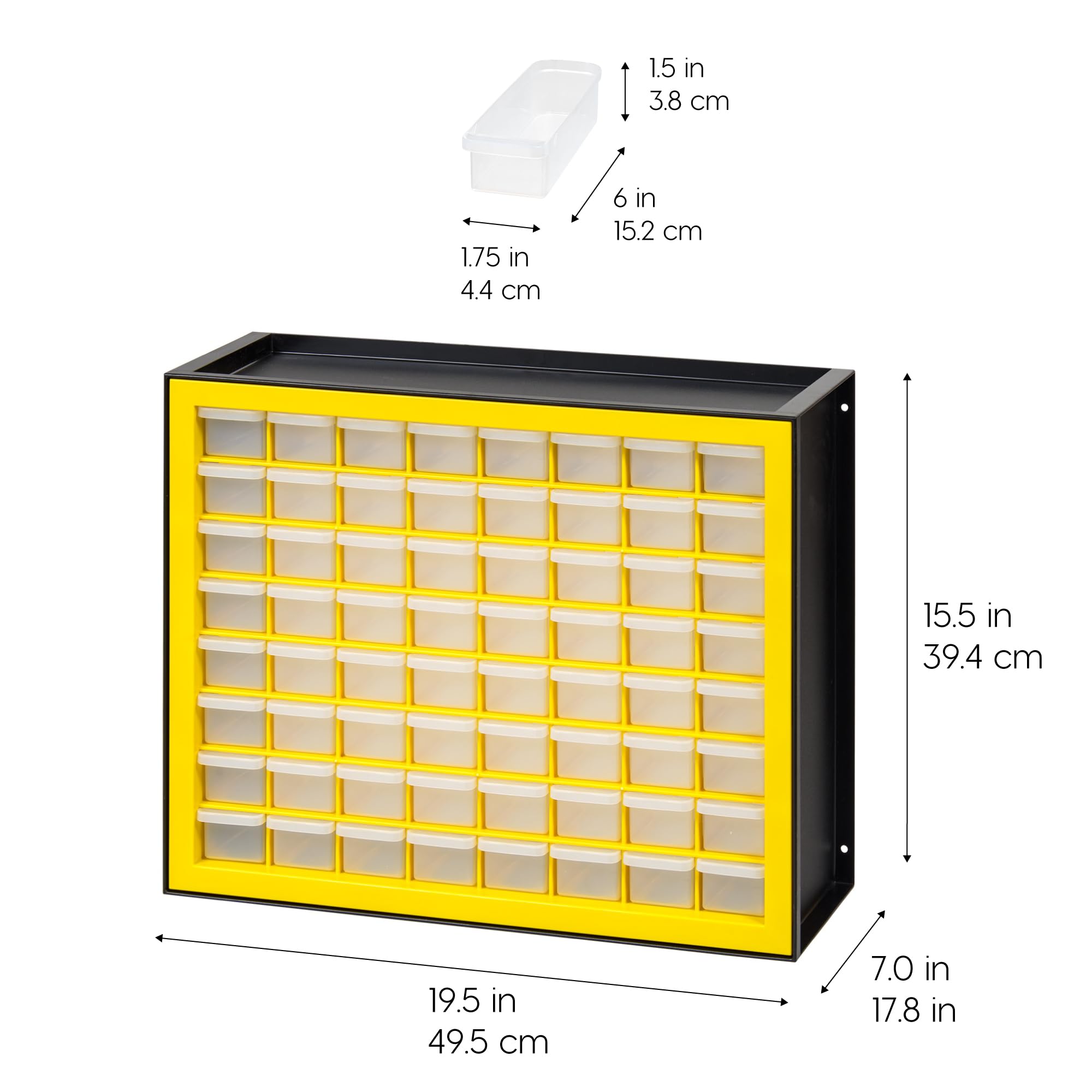 IRIS USA 64-Drawer Screw and Hardware Organizer Cabinet - Plastic Storage for Nuts, Bolts, Small Parts, Crafts, Tools & Scrapbooking Supplies (Yellow) | Perfect for Workshop, Garage, Craft Room & DIY Projects