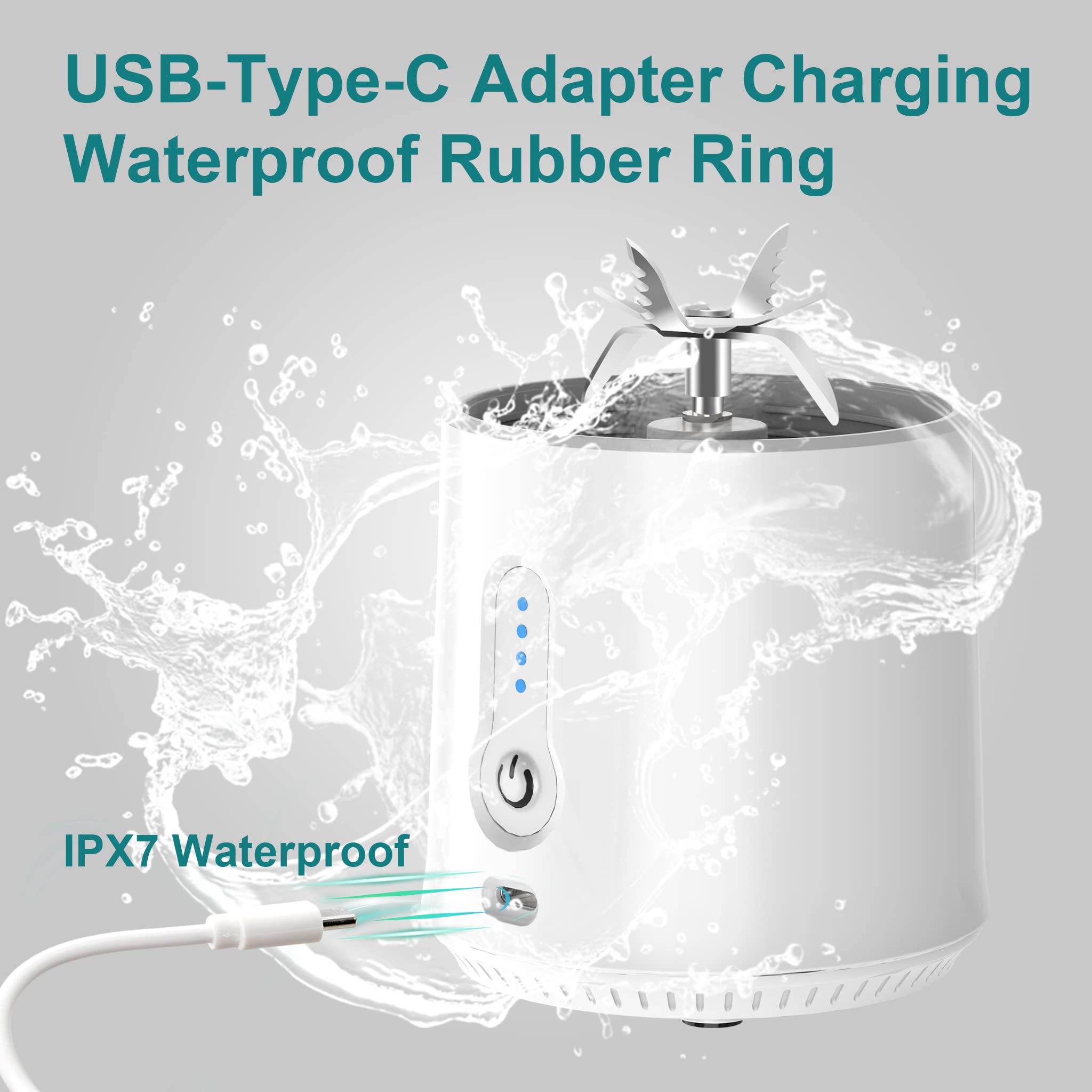 Vortex A7 Portable Blender - Rechargeable, 6 Stainless Steel Blades, 30s Blending Time, FDA/CE/RoHS/FCC Certified - Perfect for Smoothies, Protein Shakes & Travel (White)