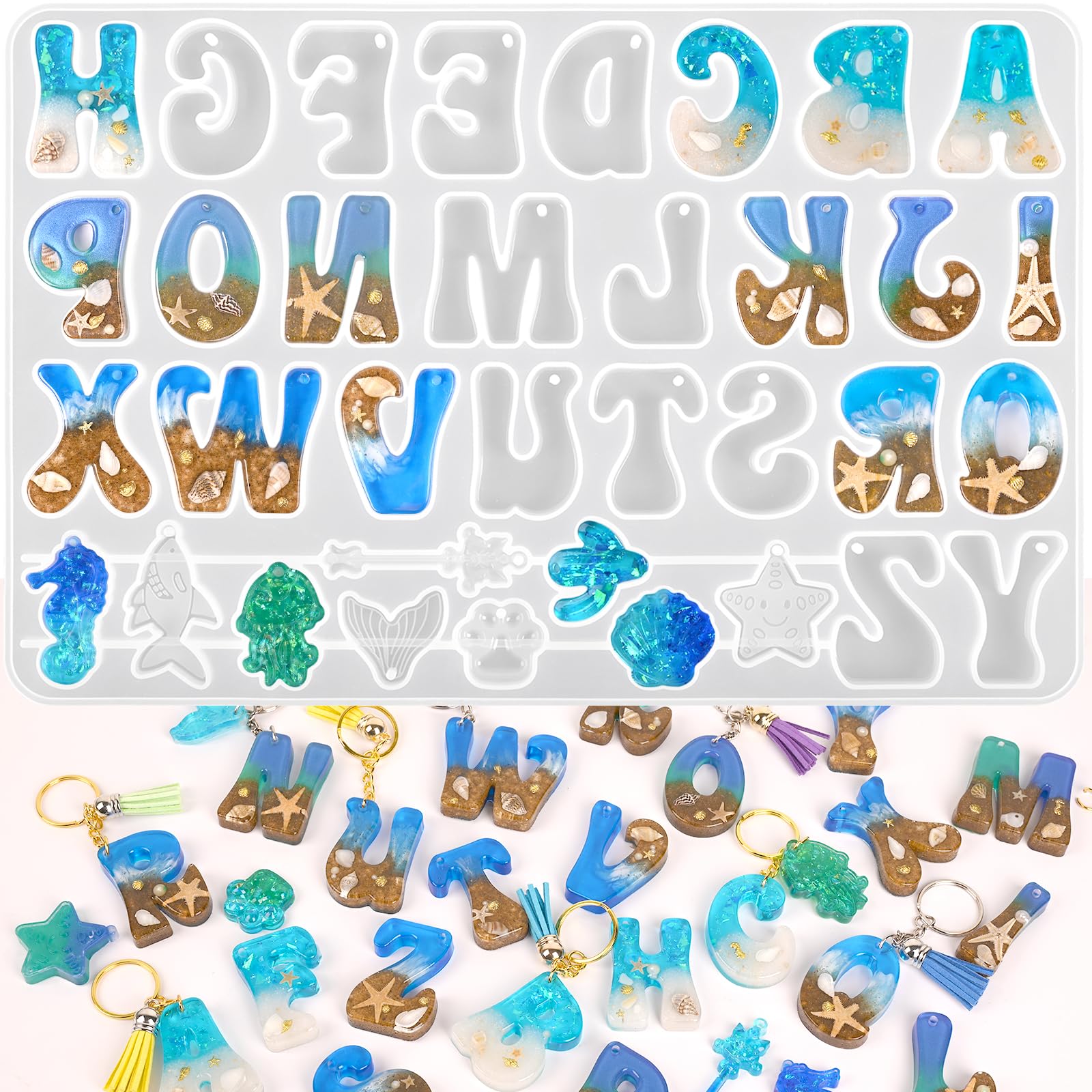 Moukiween Alphabet Keychain Molds with Hole - DIY Resin Letter & Number Molds for Jewelry Making, Keychain & Pendant Crafting - Perfect for Personalized Gifts, Party Favors & Handmade Accessories