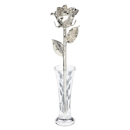 Silver Dipped Rose (Engraved With Clear Glass Bud Vase)