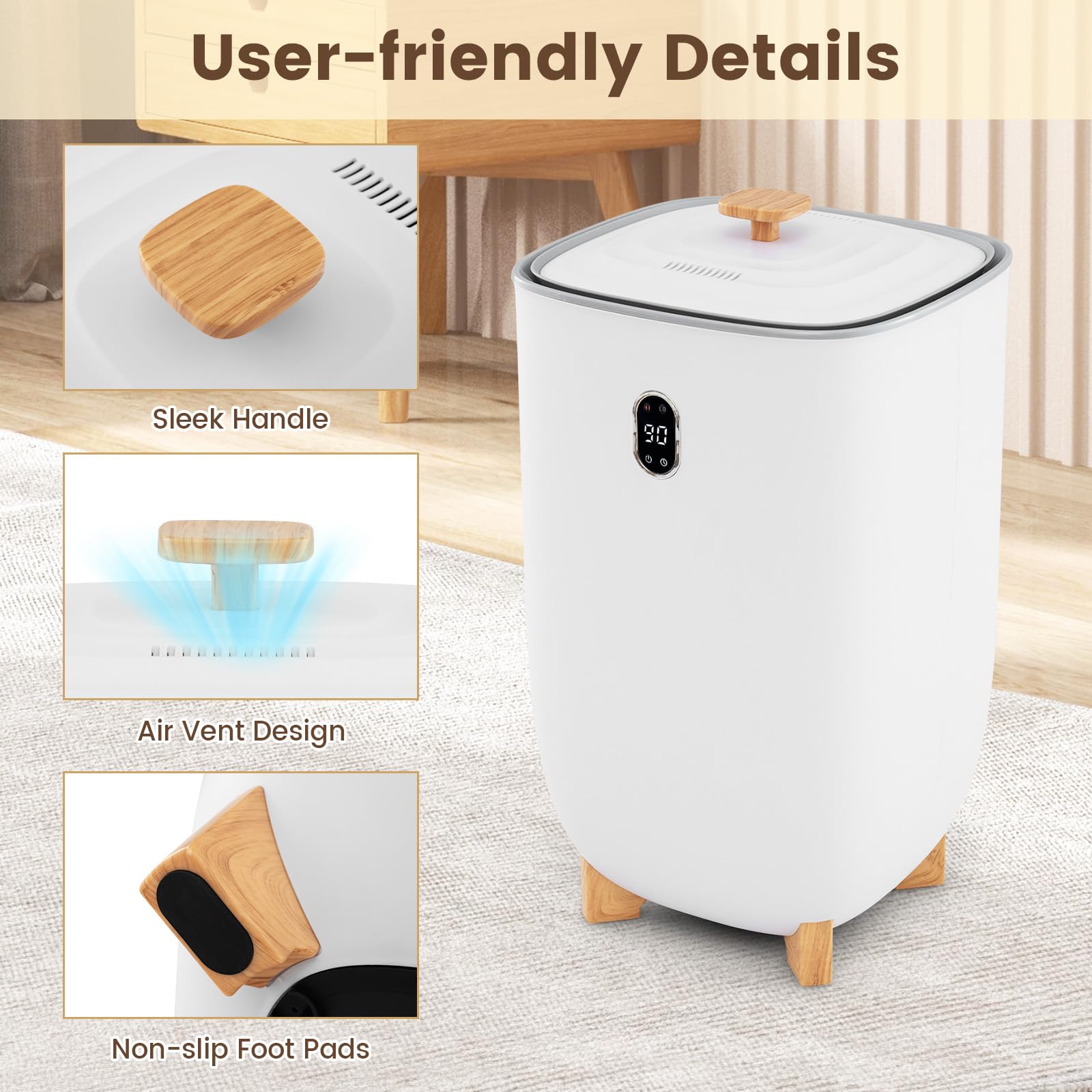 Giantex 40L Large Electric Towel Warmer Bucket for Bathroom & Spa | Wood Handle, 2 Heating Modes, Adjustable Timer, Auto Shut Off | Holds 4 Oversized 45