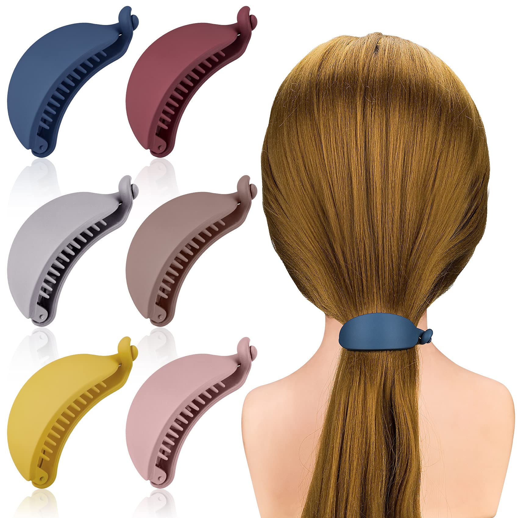 ANCIRS 6 Pack Non-Slip Banana Hair Clips for Women & Girls - Large Grind Arenaceous Hair Claw Clips for Thick & Thin Hair (6 Colors: Begonia Red, Navy Blue, Taro Purple, Cherry Pink, Lemon Yellow, Light Gray) - Perfect for School, Work, Gym & Everyday Hairstyles