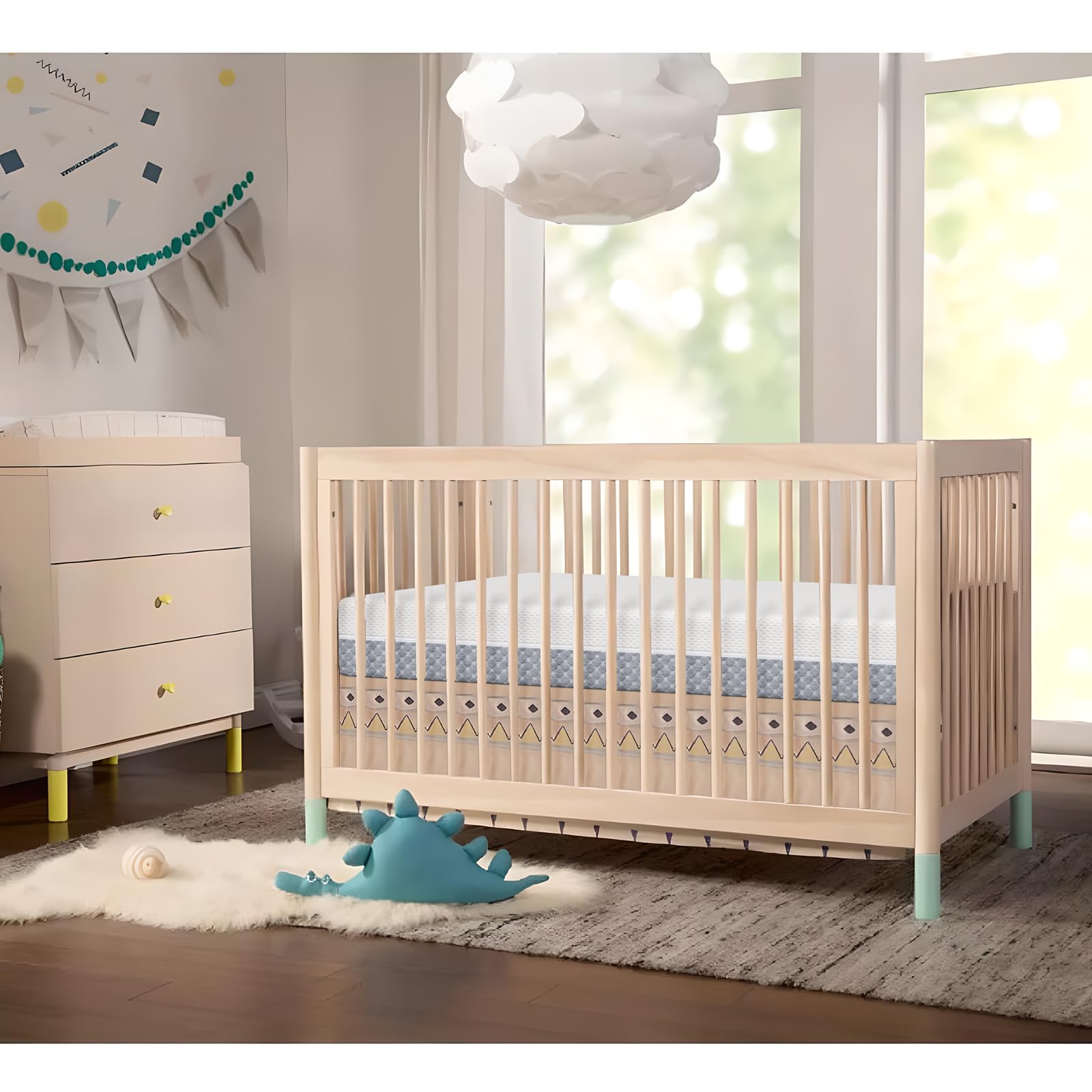 Dual-Sided Memory Foam Crib Mattress for Infants & Toddlers - Breathable 3-Layer Premium Baby Bed Mattress with Removable Washable Cover (White & Grey) - Perfect for Nursery, Daycare & Travel