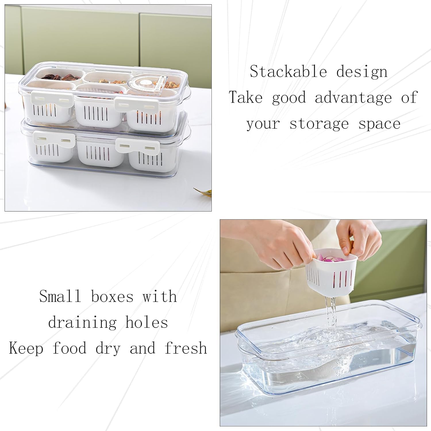UCRAVO 6-Compartment Divided Veggie Tray - Airtight Snackle Box & Charcuterie Container for Food Storage | Refrigerator Safe Food Prep Containers | Perfect for Meal Prep, Party Platters & Fruit Organization (1 Pack)