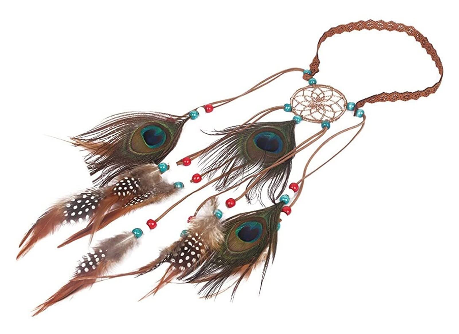 Bohemian Peacock Feather Hair Hoop Headband for Women - Stylish Brown Hair Accessory for Parties, Weddings & Festivals