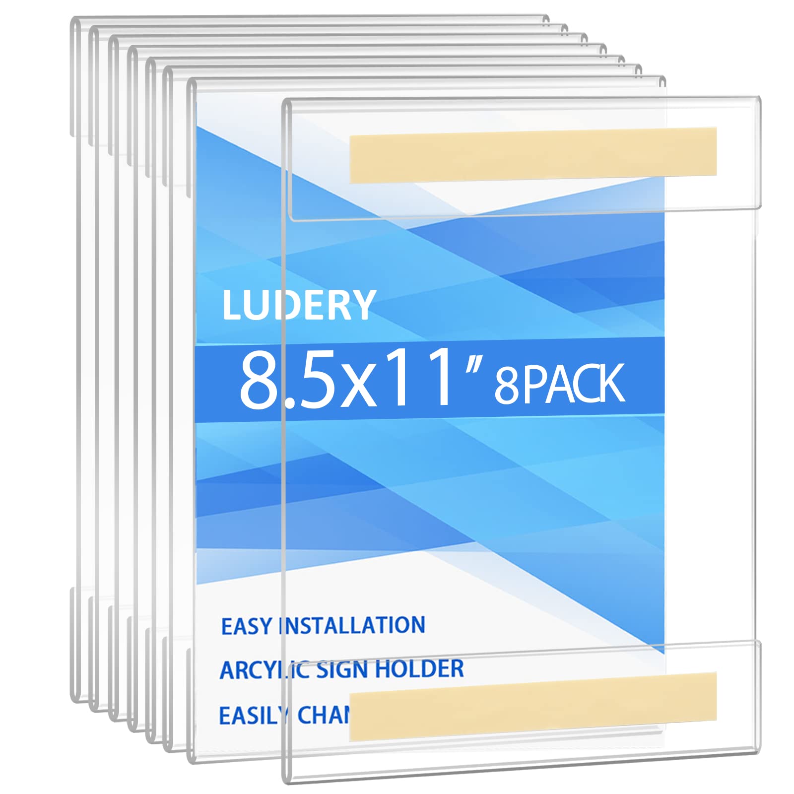 8.5 x 11 Clear Acrylic Wall Mount Sign Holders with Strong Tape Adhesive - 8 Pack for Office, Home, Store & Restaurant - Perfect for Menu Boards, Flyers, Notices and Promotional Displays