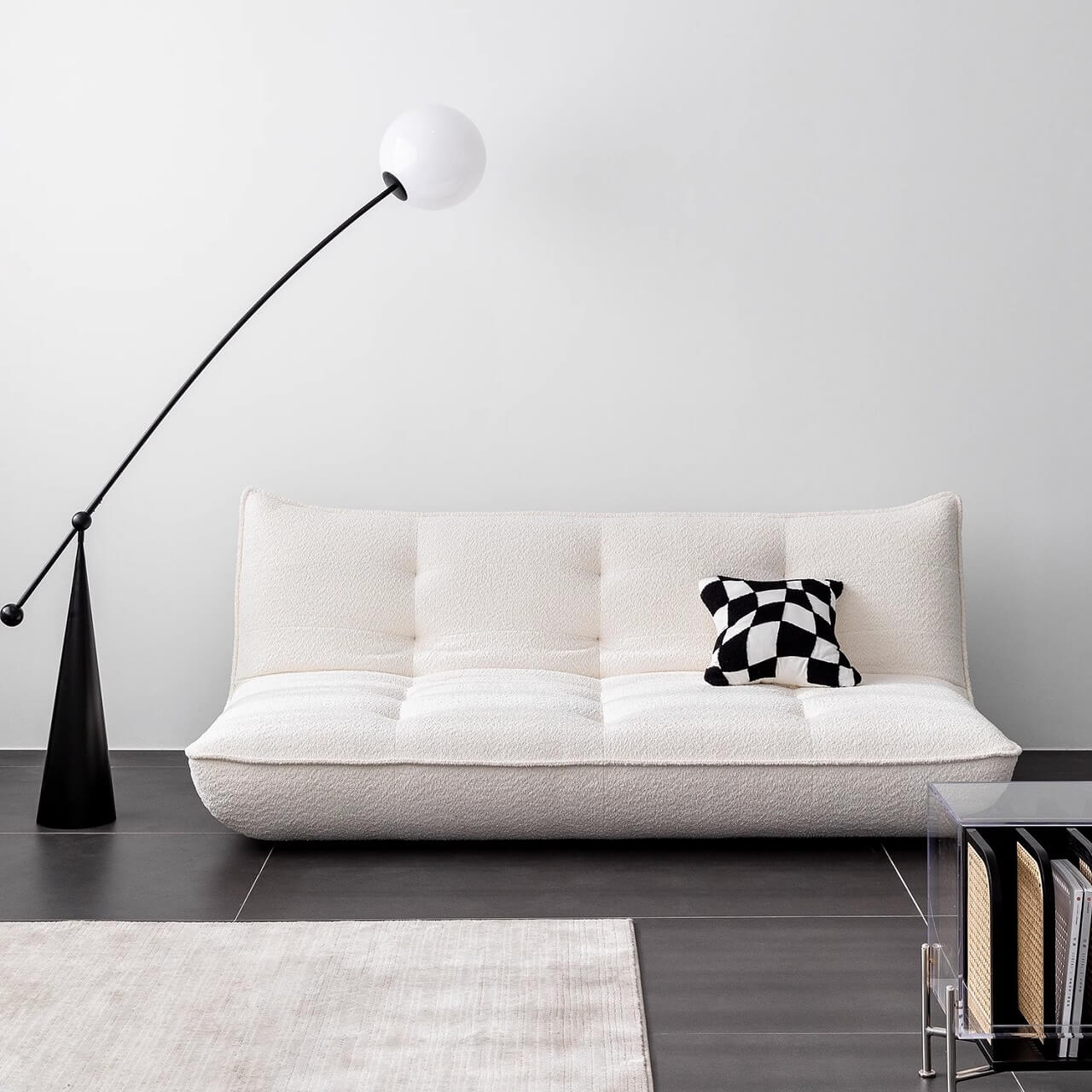 Luxurious White Boucle Sofa Bed - Comfortable, Stylish & Versatile Convertible Sleeper for Small Spaces | Perfect for Apartments, Guest Rooms & Home Offices