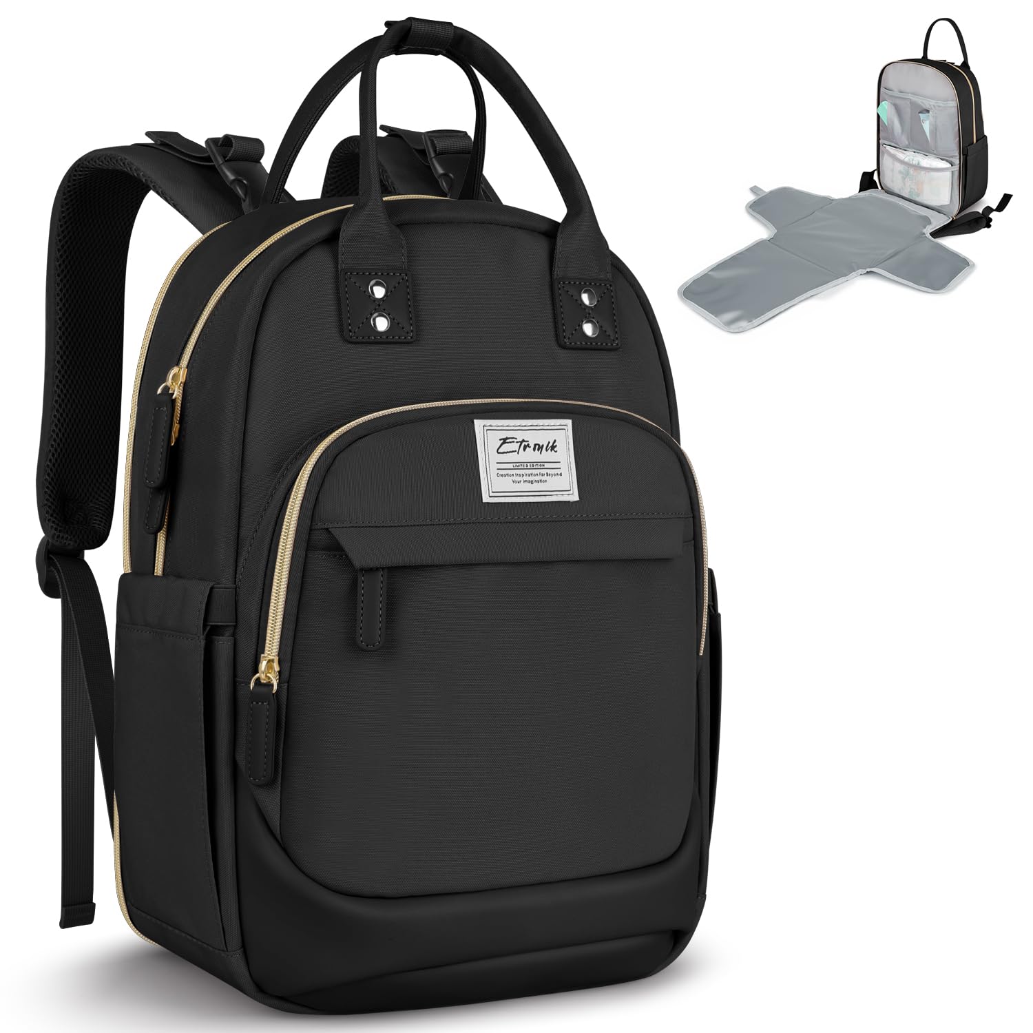 ETRONIK Baby Diaper Backpack - Large Multifunctional Waterproof Diaper Bag for Boys & Girls - Perfect for Travel, Daycare & Outings with Baby Essentials