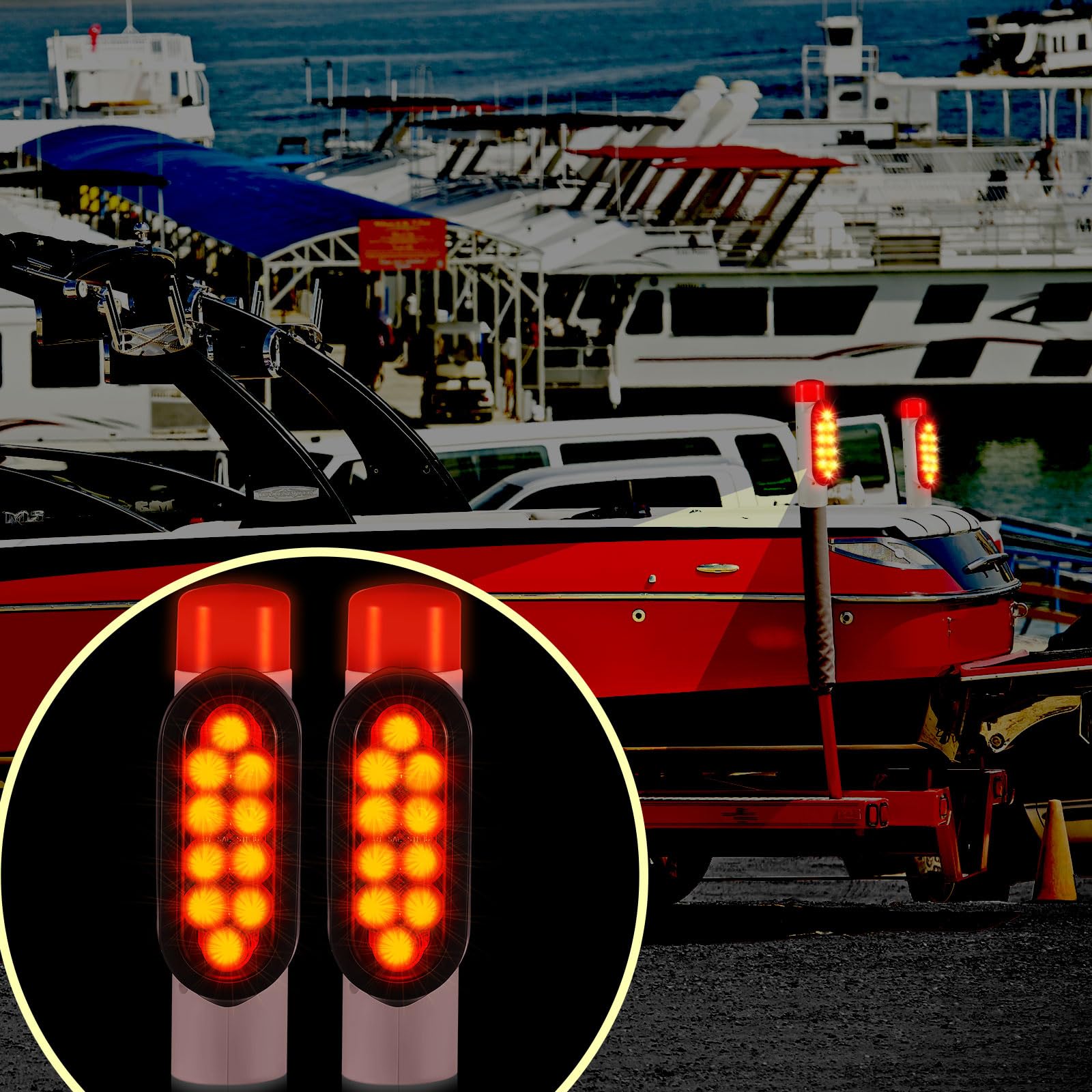 2 Sets Waterproof LED Boat Trailer Guide Pole Lights - Submersible PVC Turn Signal, Brake & Reverse Marker Lights for Safe Night Trailering | Perfect for Marine, Fishing & Boat Ramp Use