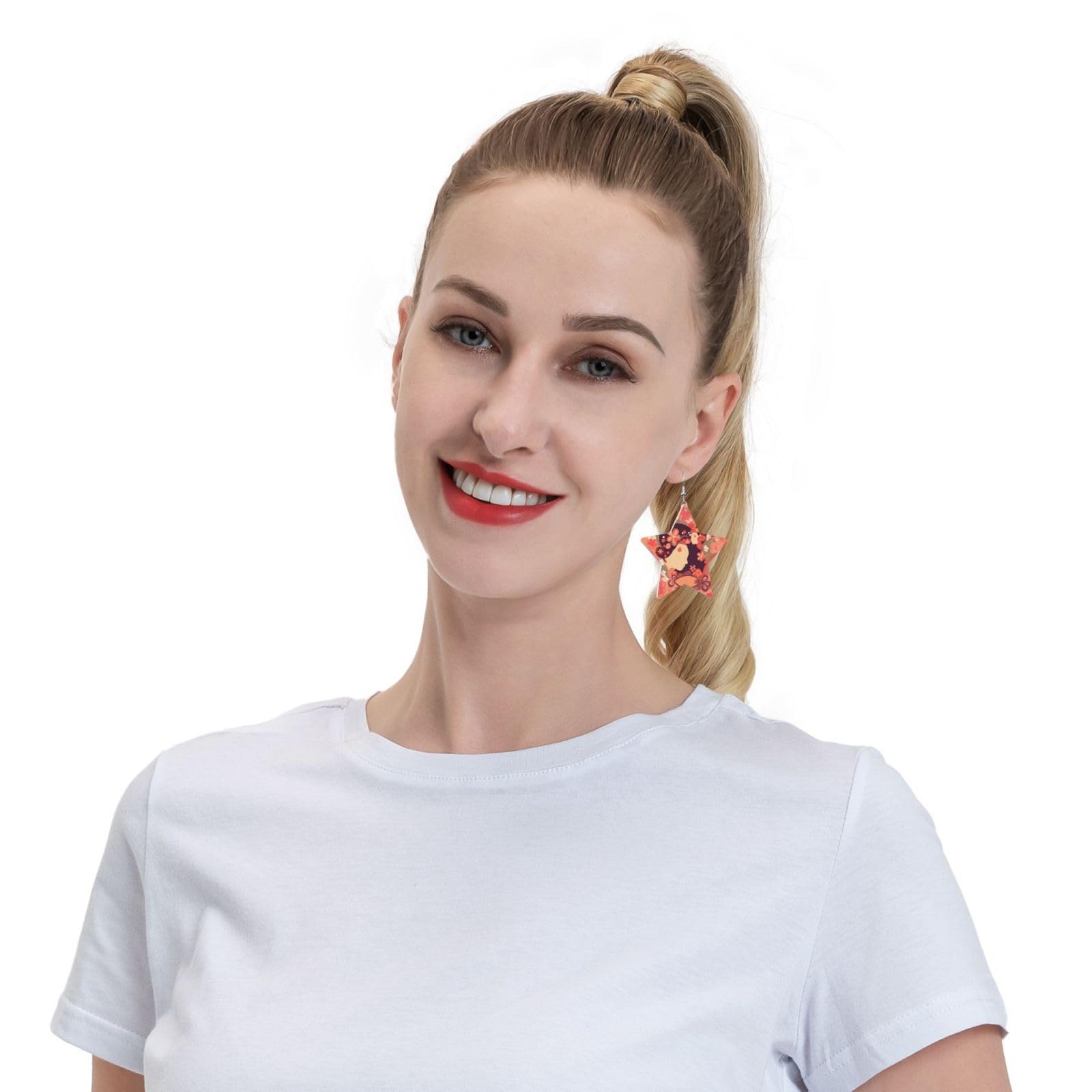 Fashionable Leather Star Earrings for Women - Daisy & Frame Dangle Earrings - Perfect Valentine's Day & Anniversary Jewelry Gift - Great for Date Nights & Special Occasions
