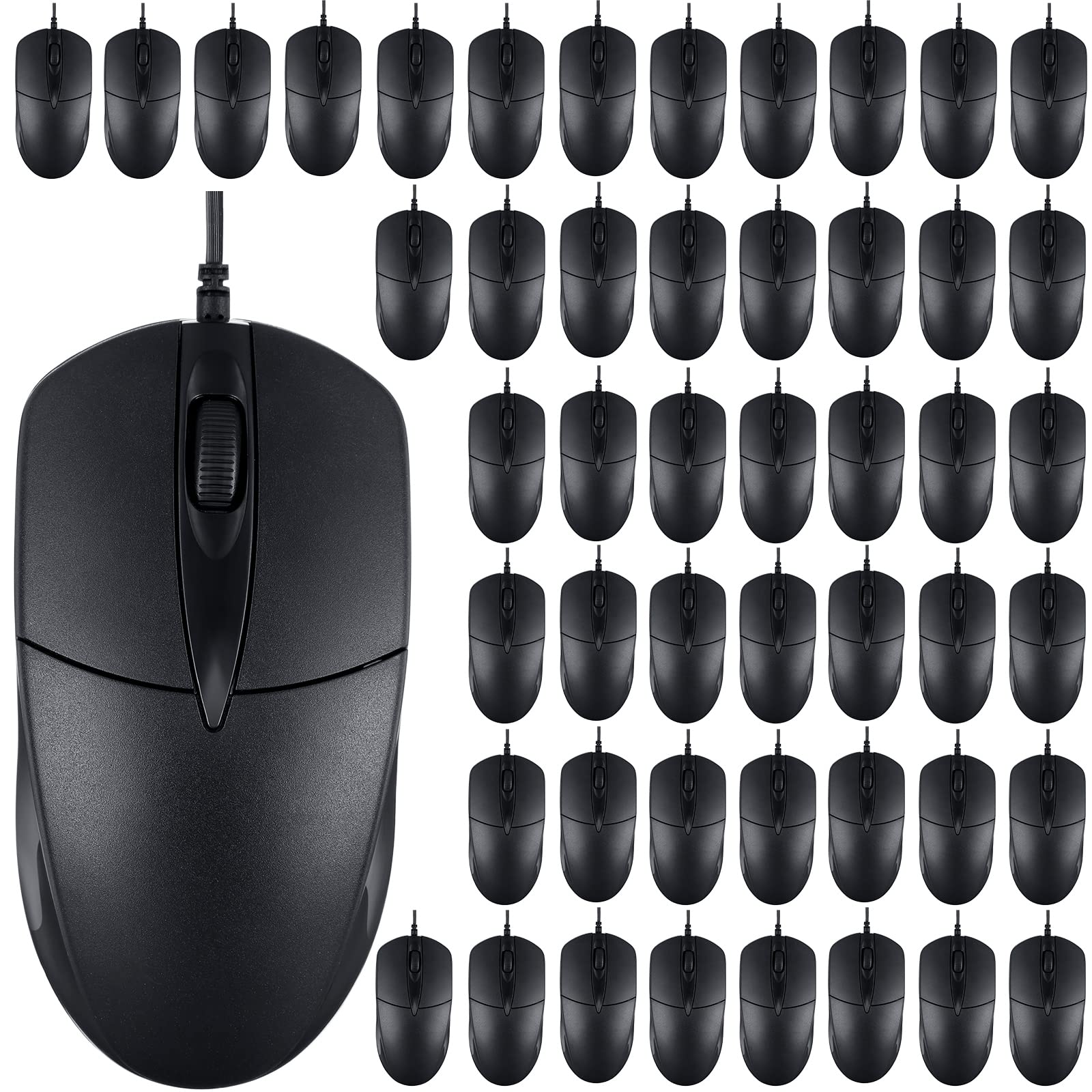 Kathfly 50 Pack Black Wired USB Mice - 1000 DPI 3-Button Corded Computer Mouse for Home Office, Noiseless Plug & Play - Compatible with Laptop, Desktop PC (Great for Office Workers, Students & Gamers)