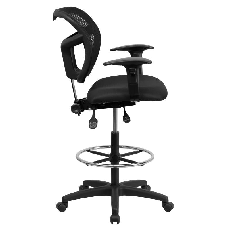 Ergonomic FLASH Mid Back Black Mesh Drafting Chair - Adjustable Height & Arms for Office, Home, Gaming - Perfect for Architects, Artists & Long Work Sessions