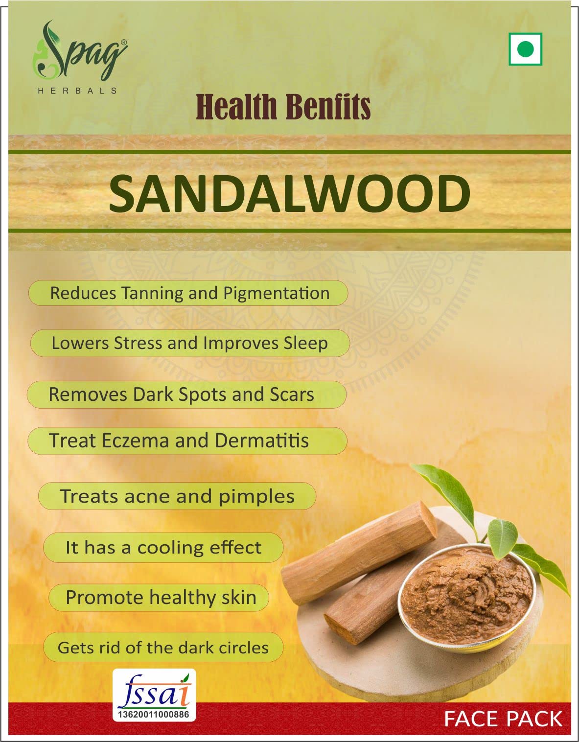 Spag Herbals Sandalwood Chandan Glowing Skin & Face Pack Powder 125g - Natural Ayurvedic Facial Treatment for Brightening & Anti-Aging | Perfect for Daily Skincare Routine & Spa Days