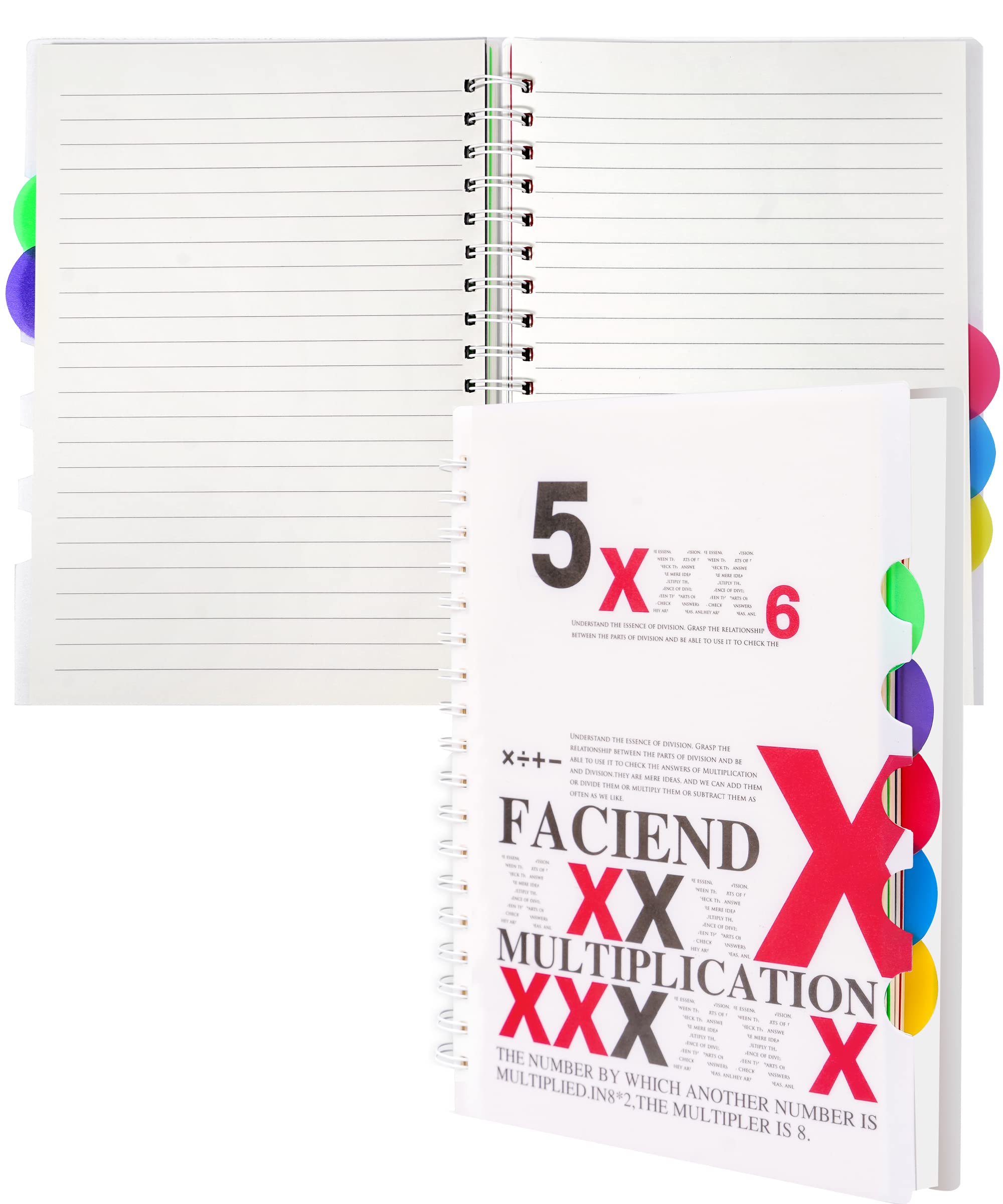 **CAGIE 5 Subject Spiral Notebook with Dividers Tabs - 204 Pages Wide Ruled for School, College, Office & Work - 7.2