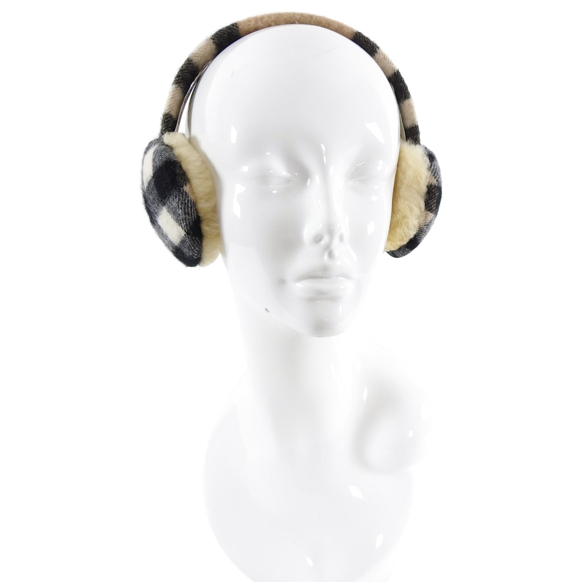 Burberry Nova Check Cashmere and Shearling Ear Muffs - Luxury Winter Accessories for Women - Stay Warm in Style for Outdoor Activities, Skiing, and Cold Weather Fashion