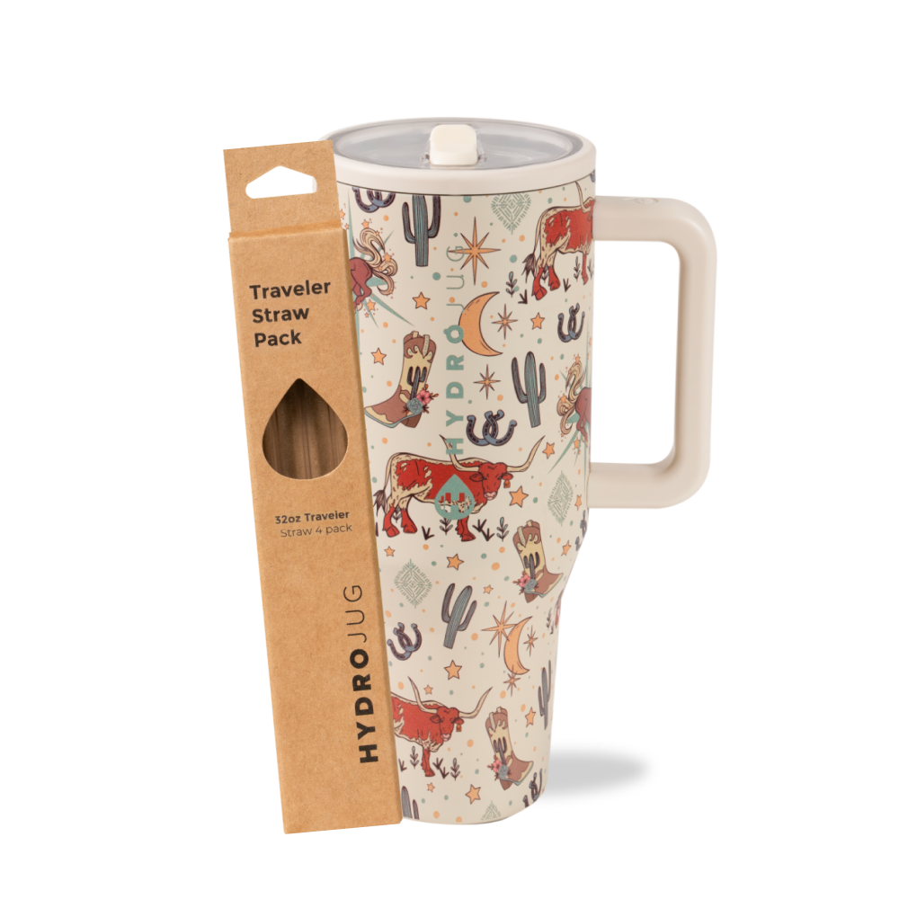 Rodeo Traveler 32oz Insulated Stainless Steel Water Bottle with Leak-Proof Lid & 2 Replacement Straws - Perfect for Gym, Hiking, Camping and Outdoor Activities
