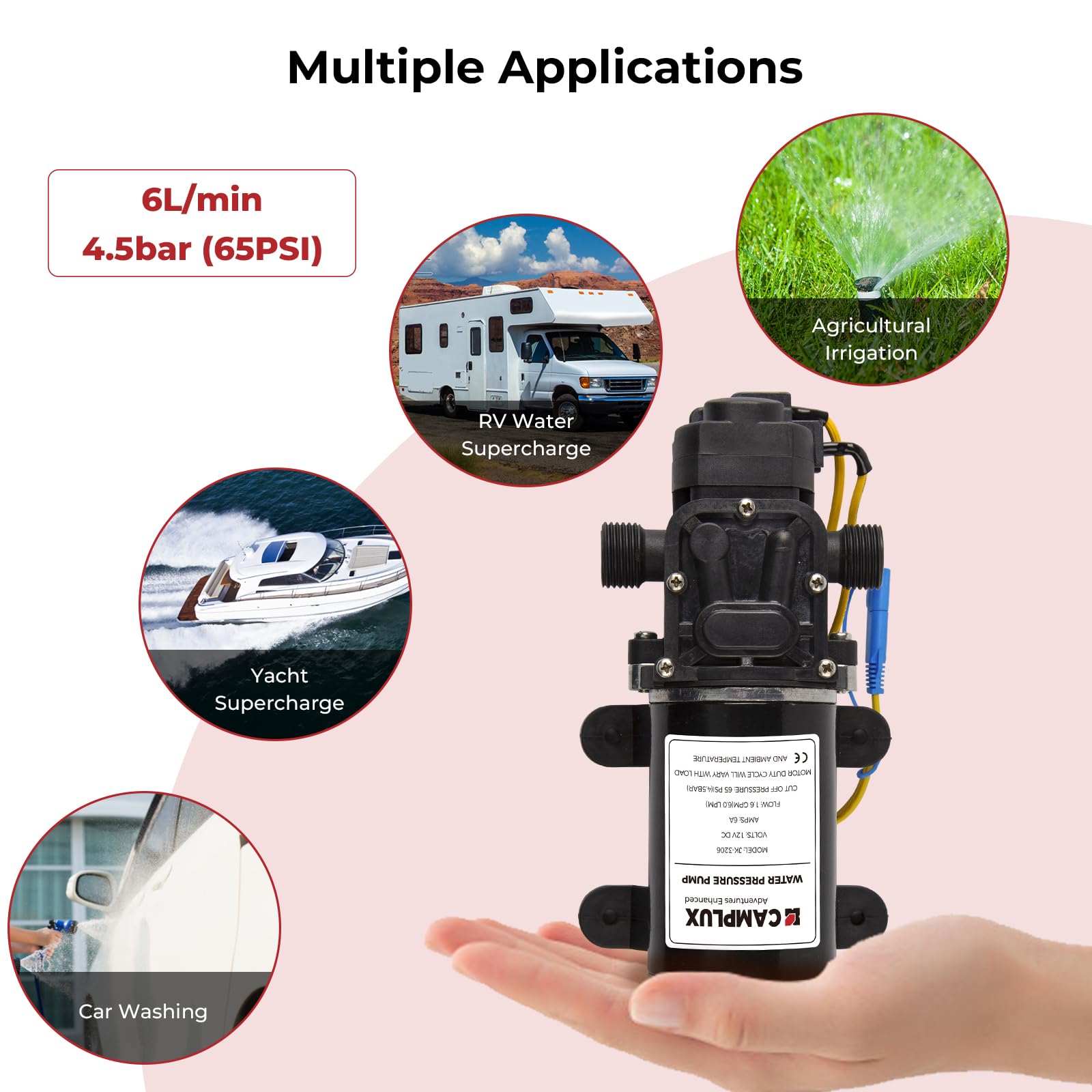 Camplux 6LPM 12V 4.5Bar Gas Water Heater Pump - High Pressure Hot Water System for RV, Boat, Camping & Outdoor Shower