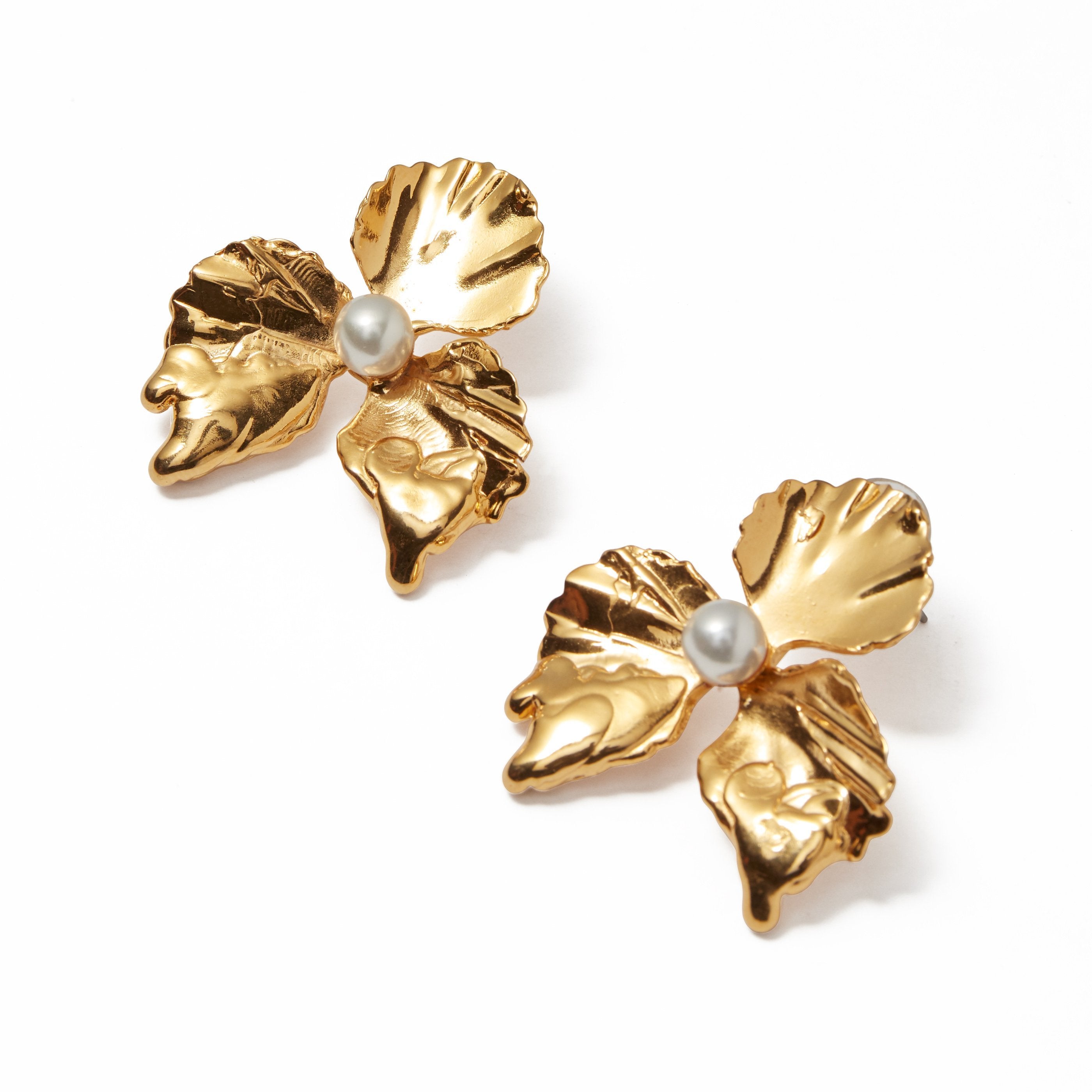 Lava Floral Pearl Stud Earrings for Women - Elegant Floral Pearl Dangle Earrings for Wedding, Party & Everyday Wear
