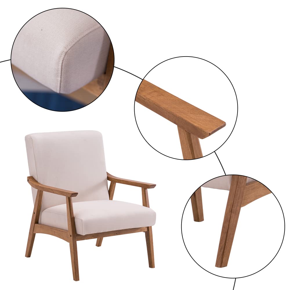 Farmhouse Upholstered Accent Chair with Solid Wood Frame - 330 lbs Weight Capacity, Beige Lounge Chair for Living Room, Bedroom & Home Office - Perfect for Reading, Relaxing & Home Decor